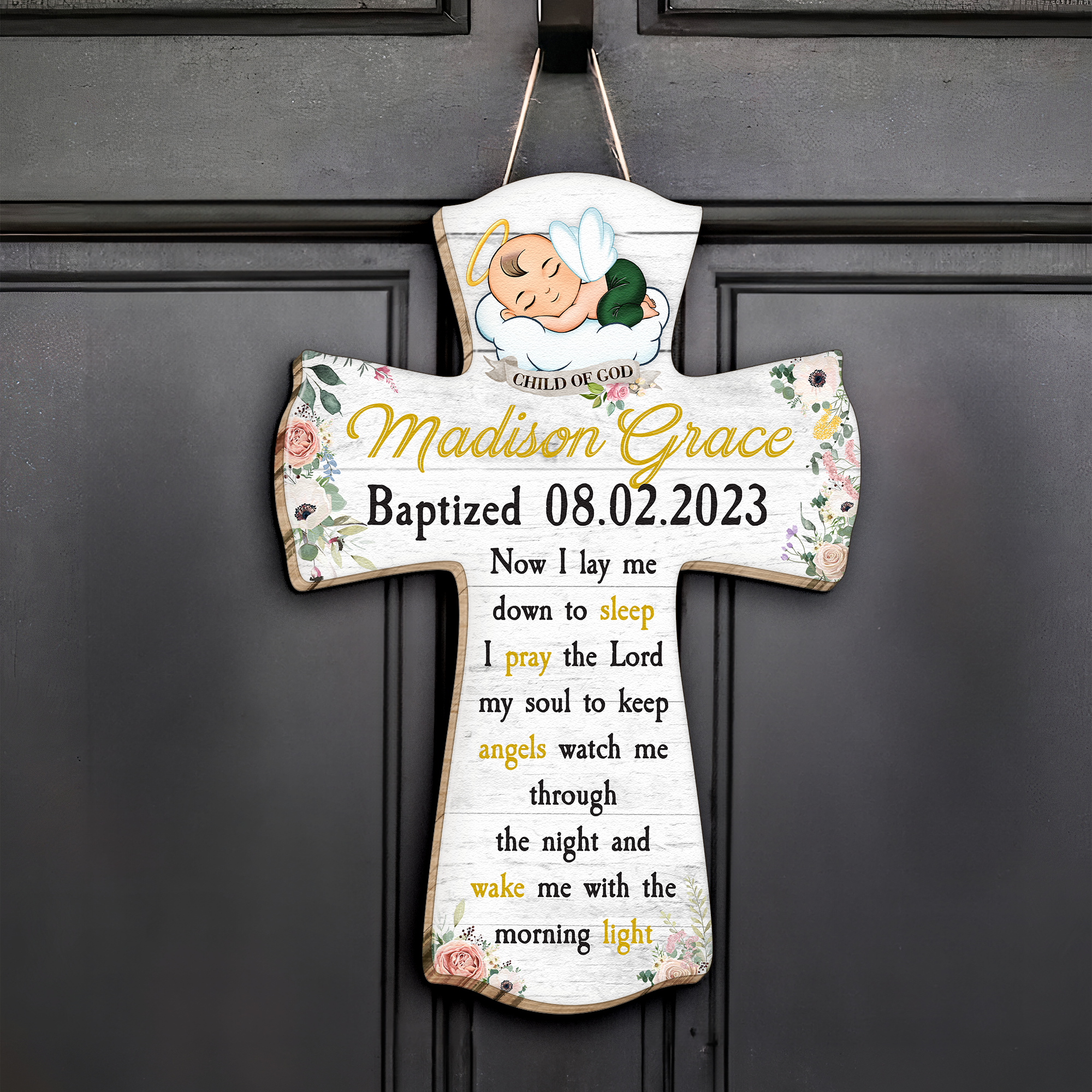 Cross Baptism - Personalized Custom Shaped Wood Sign