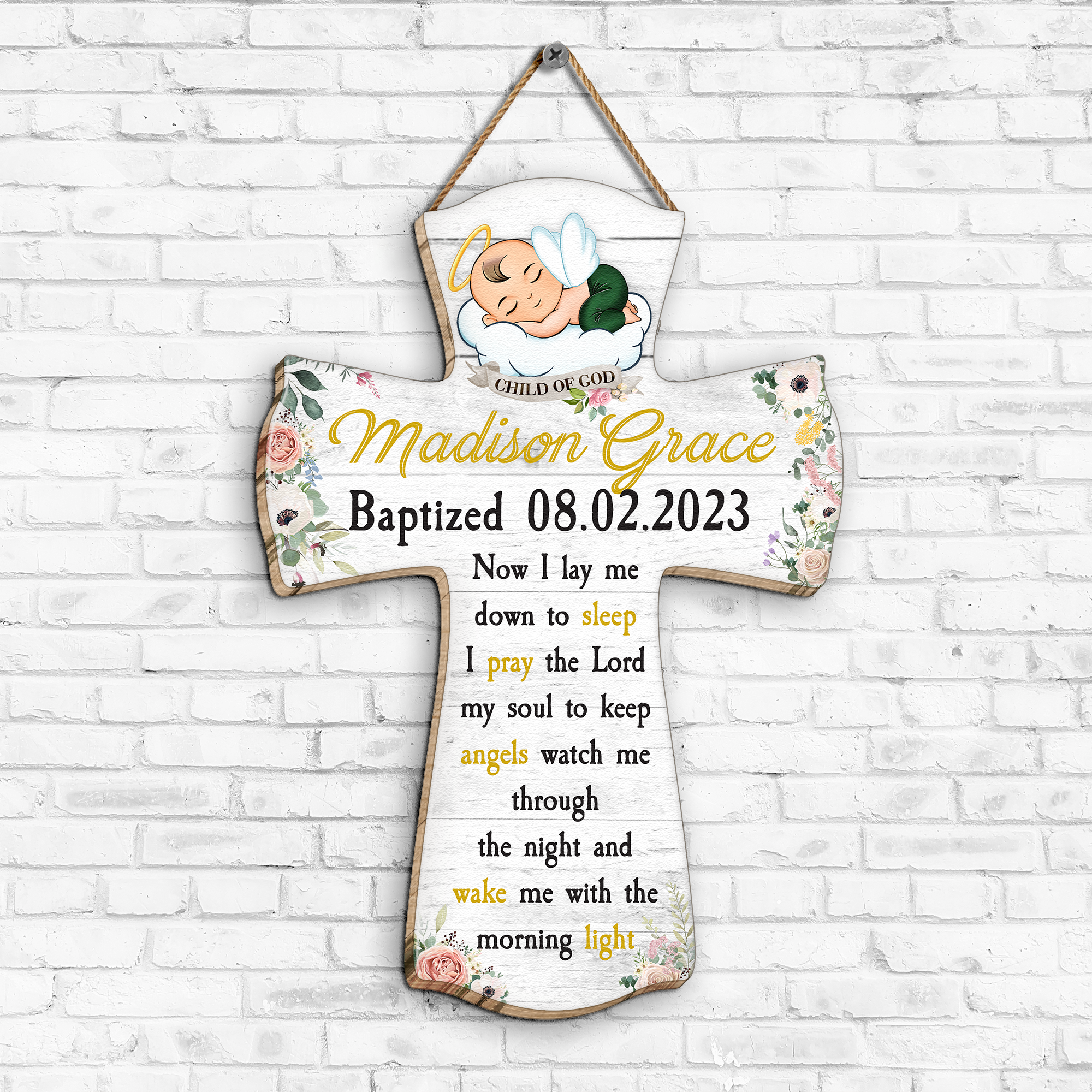 Cross Baptism - Personalized Custom Shaped Wood Sign