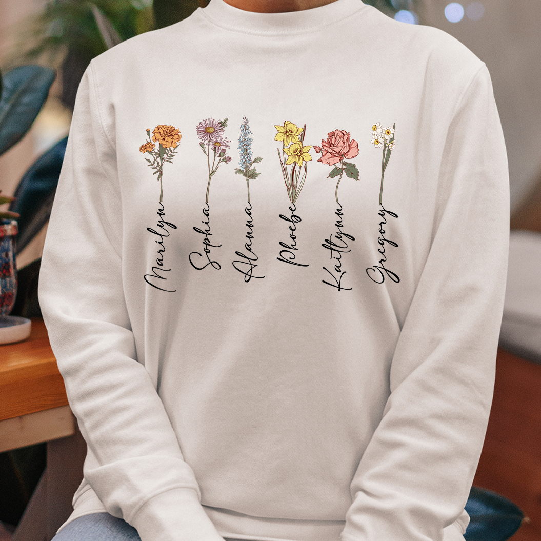 Custom Birth Month Flowers Gift For Mom - Personalized Shirt