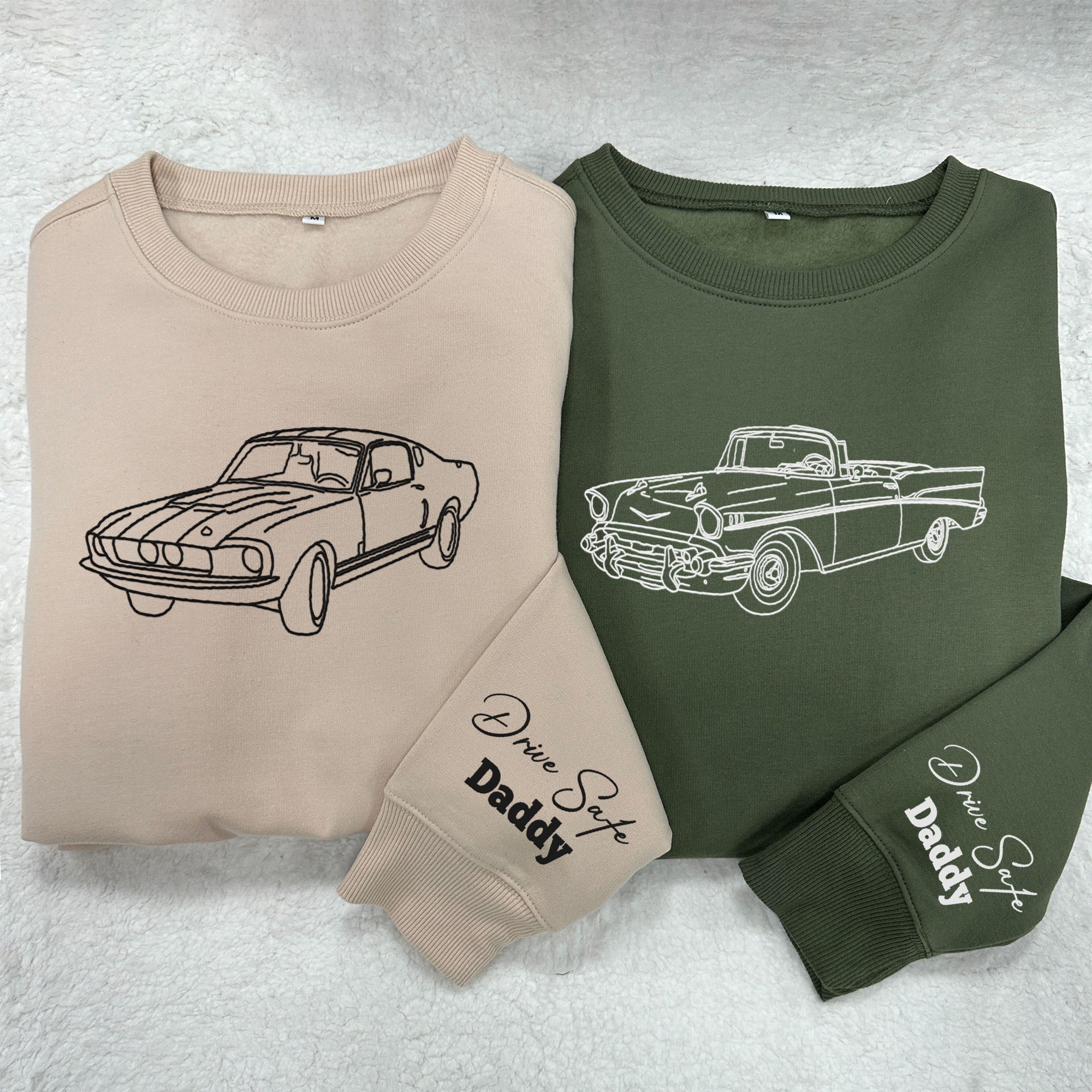 Custom Car Drive Safe Daddy Line Drawing - Custom Photo Embroidered Sweatshirt