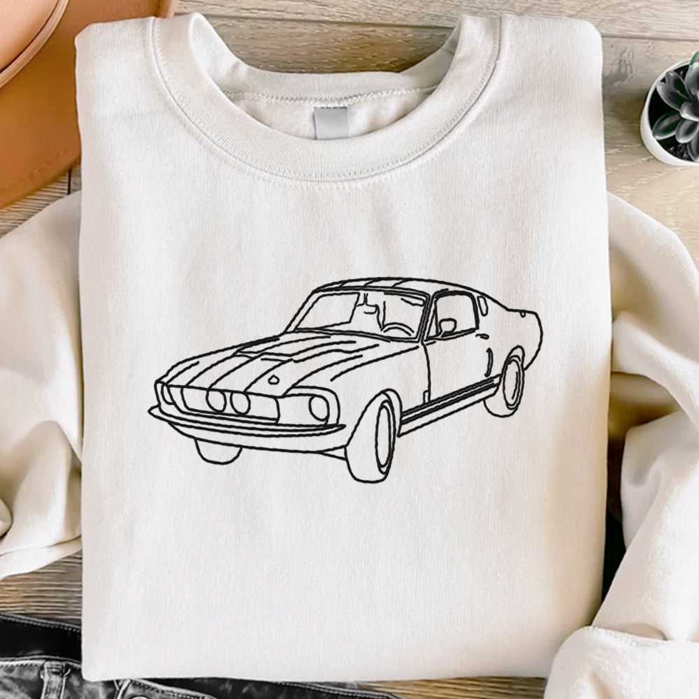 Custom Car Drive Safe Daddy Line Drawing - Custom Photo Embroidered Sweatshirt