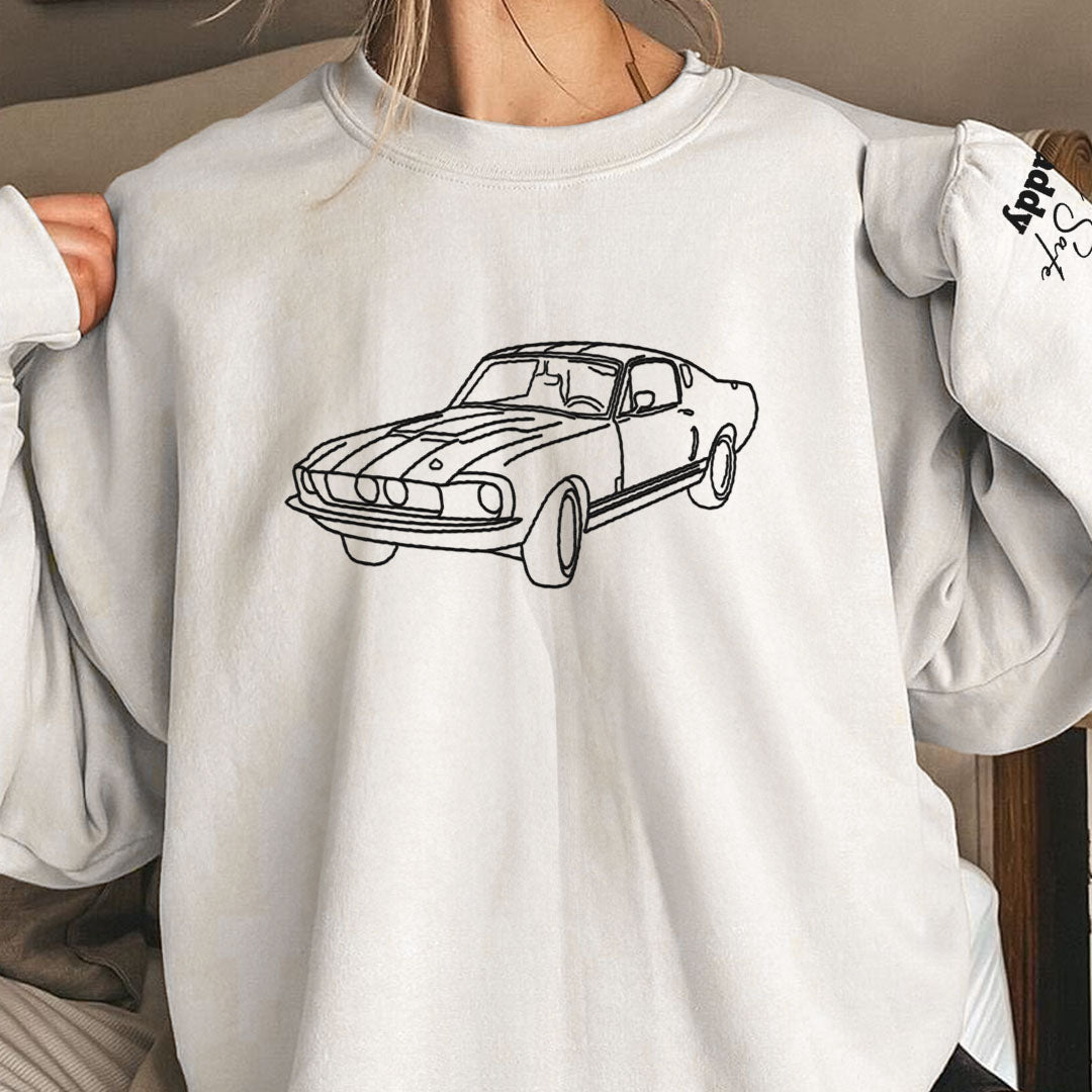 Custom Car Drive Safe Daddy Line Drawing - Custom Photo Embroidered Sweatshirt