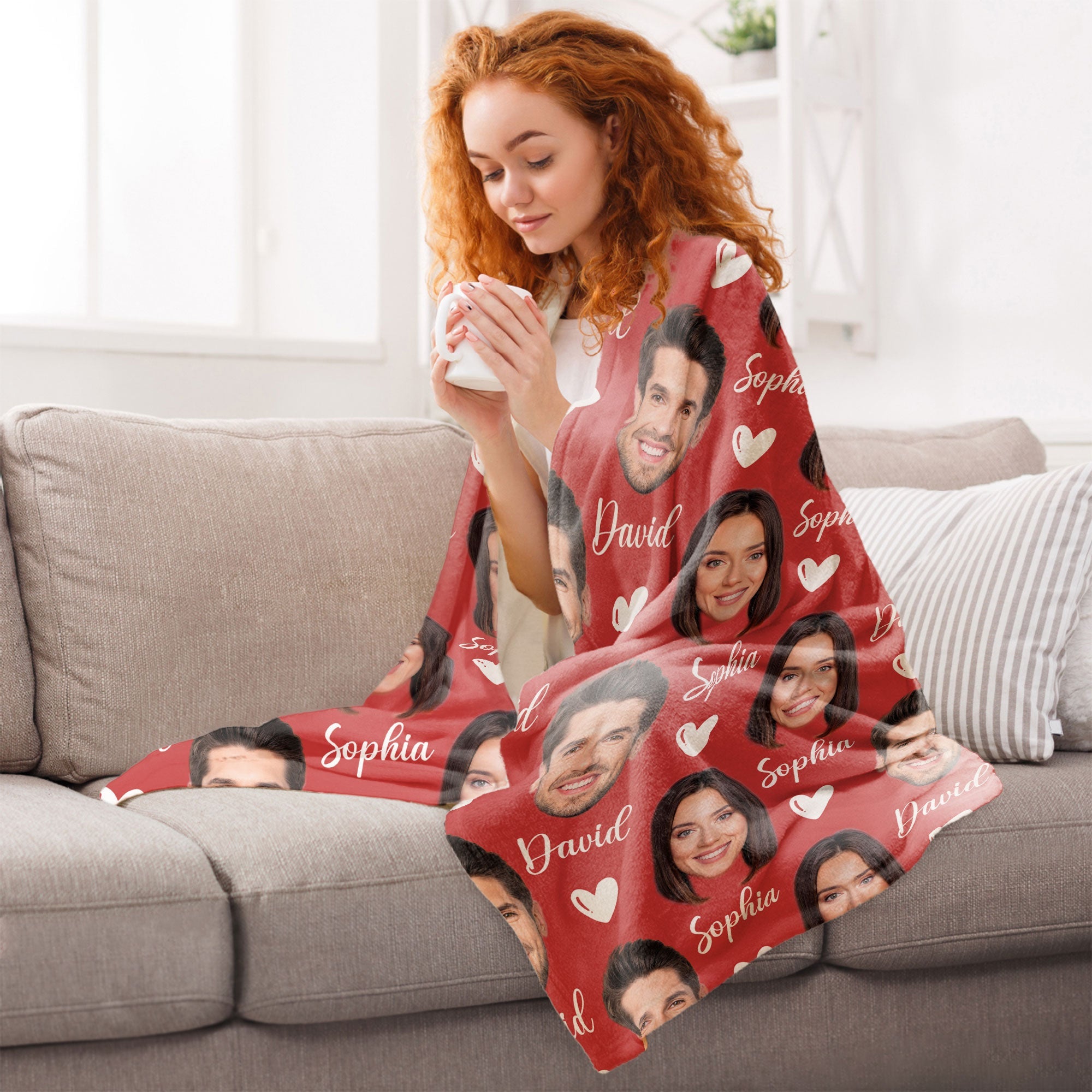 Custom Couple Blanket With Face - Personalized Photo Blanket