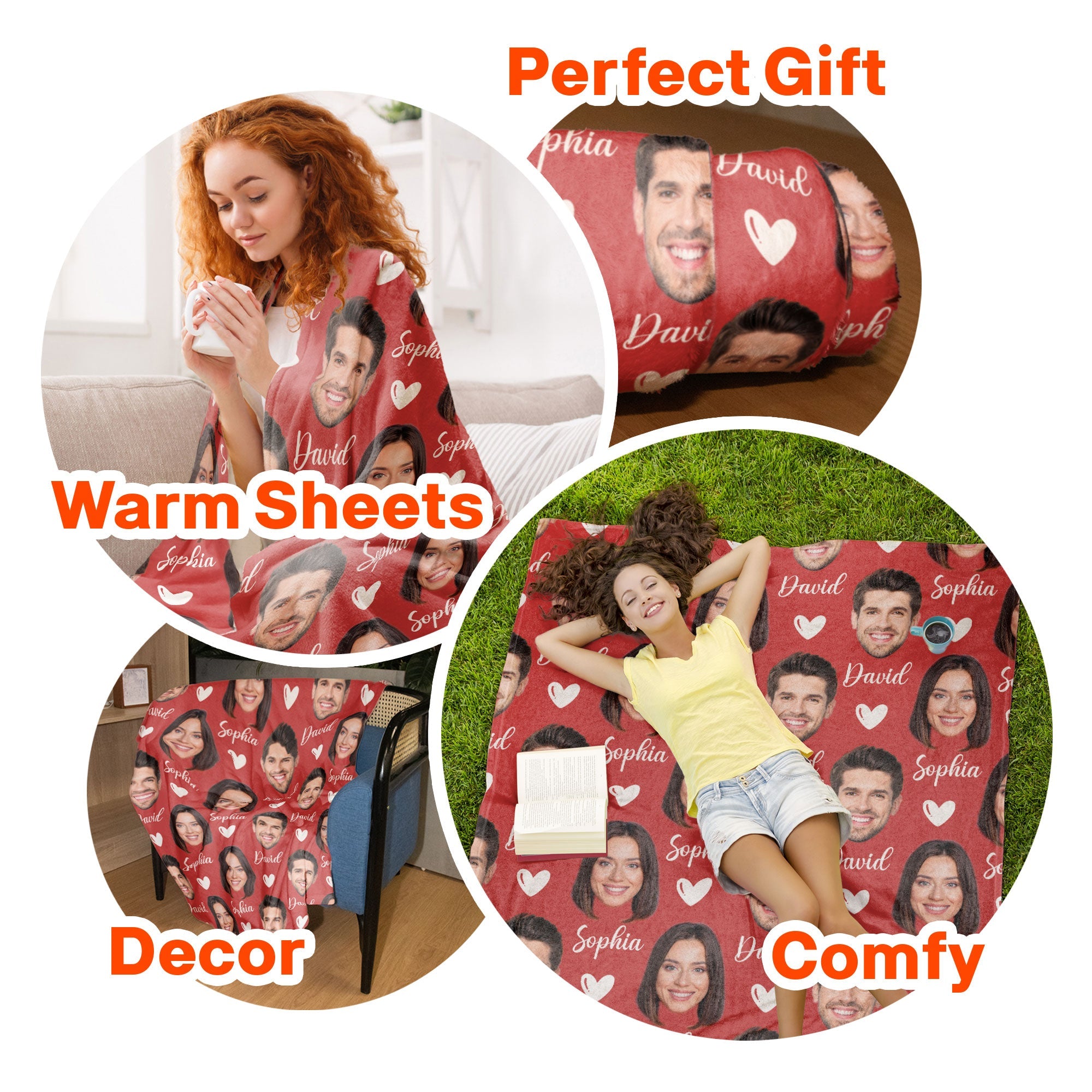 Custom Couple Blanket With Face - Personalized Photo Blanket