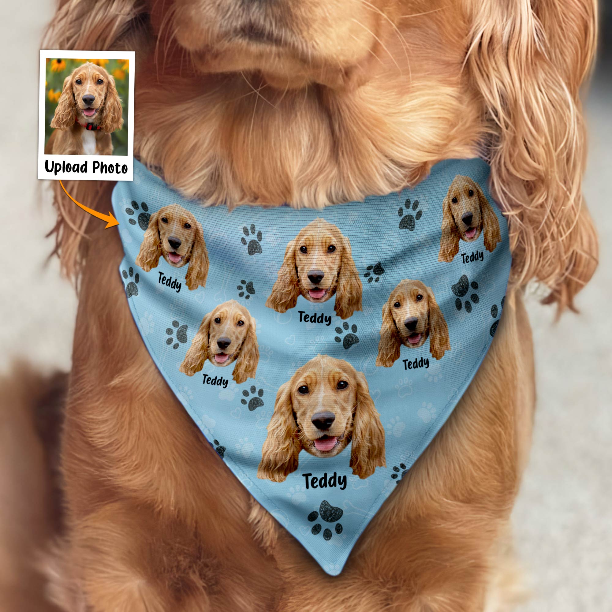 Custom Dog Face And Dog Name - Personalized Photo Bandana Collar