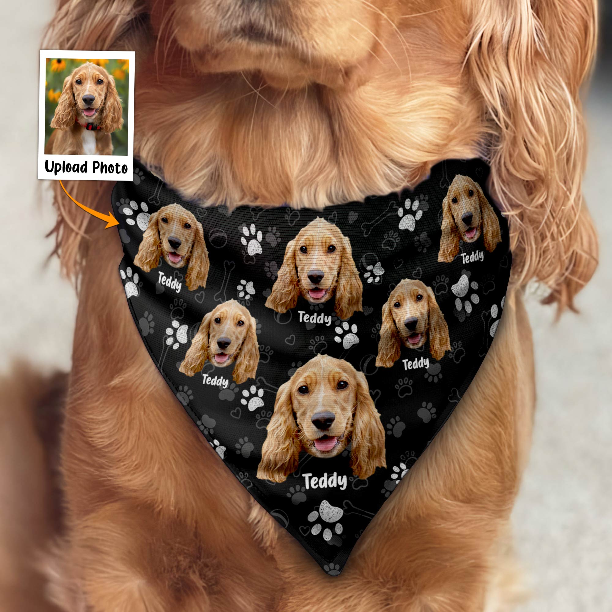 Custom Dog Face And Dog Name - Personalized Photo Bandana Collar