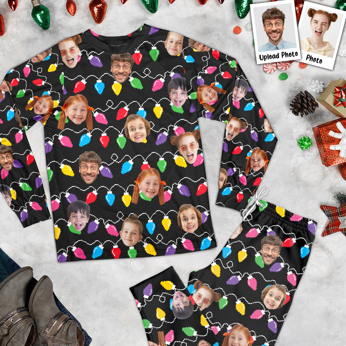 Custom Face Christmas Family Silly Xmas Leds - Personalized Pajamas