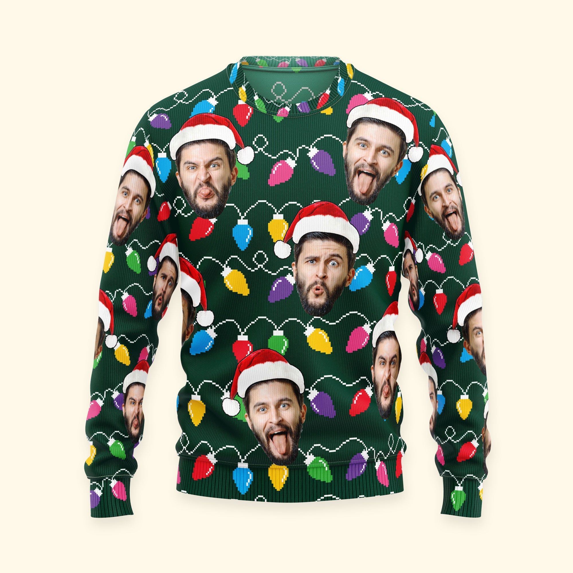 Custom Face Funny Christmas Silly Leds Light For Men - Personalized Photo Ugly Sweater