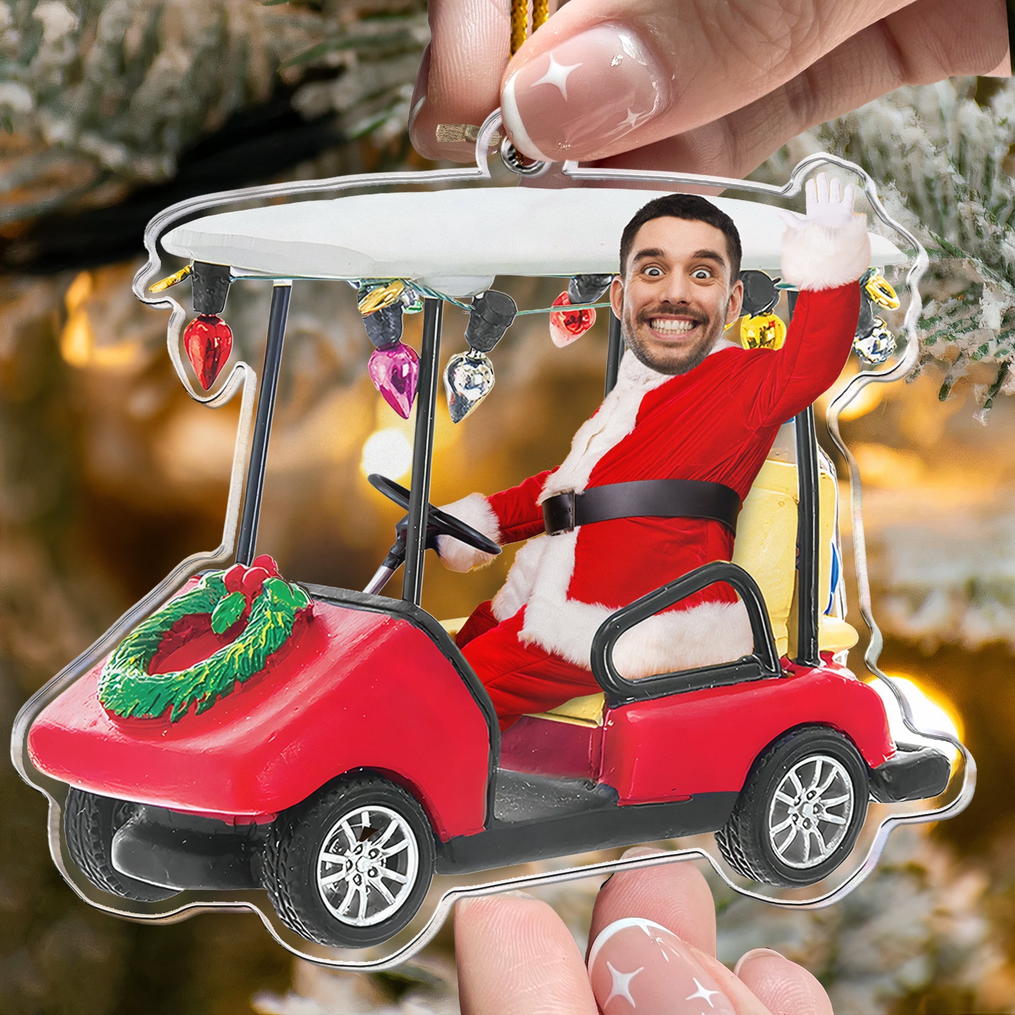 Custom Face Golf Cart - Personalized Acrylic Photo Ornament