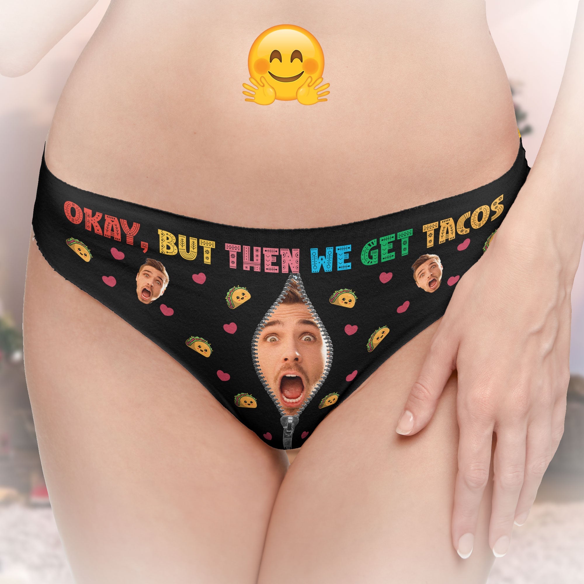 Custom Face Naughty But Then We Get Tacos - Personalized Photo Women's Low-Waisted Brief