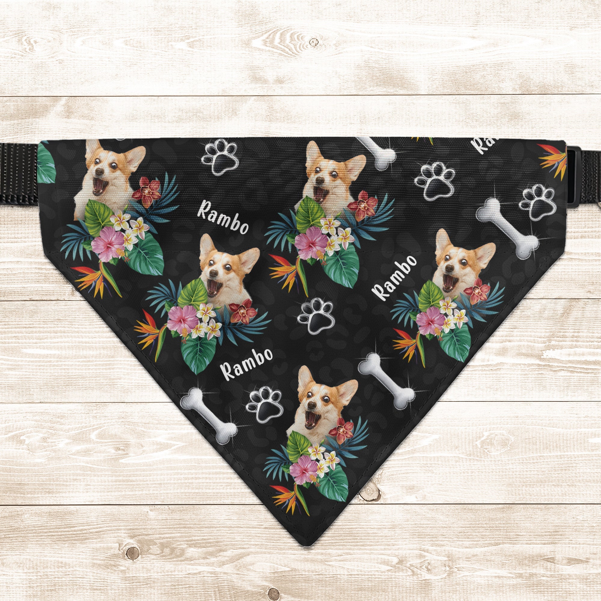 Custom Face With Hibiscus Hawaiian Pattern - Personalized Photo Dog Bandana Collar