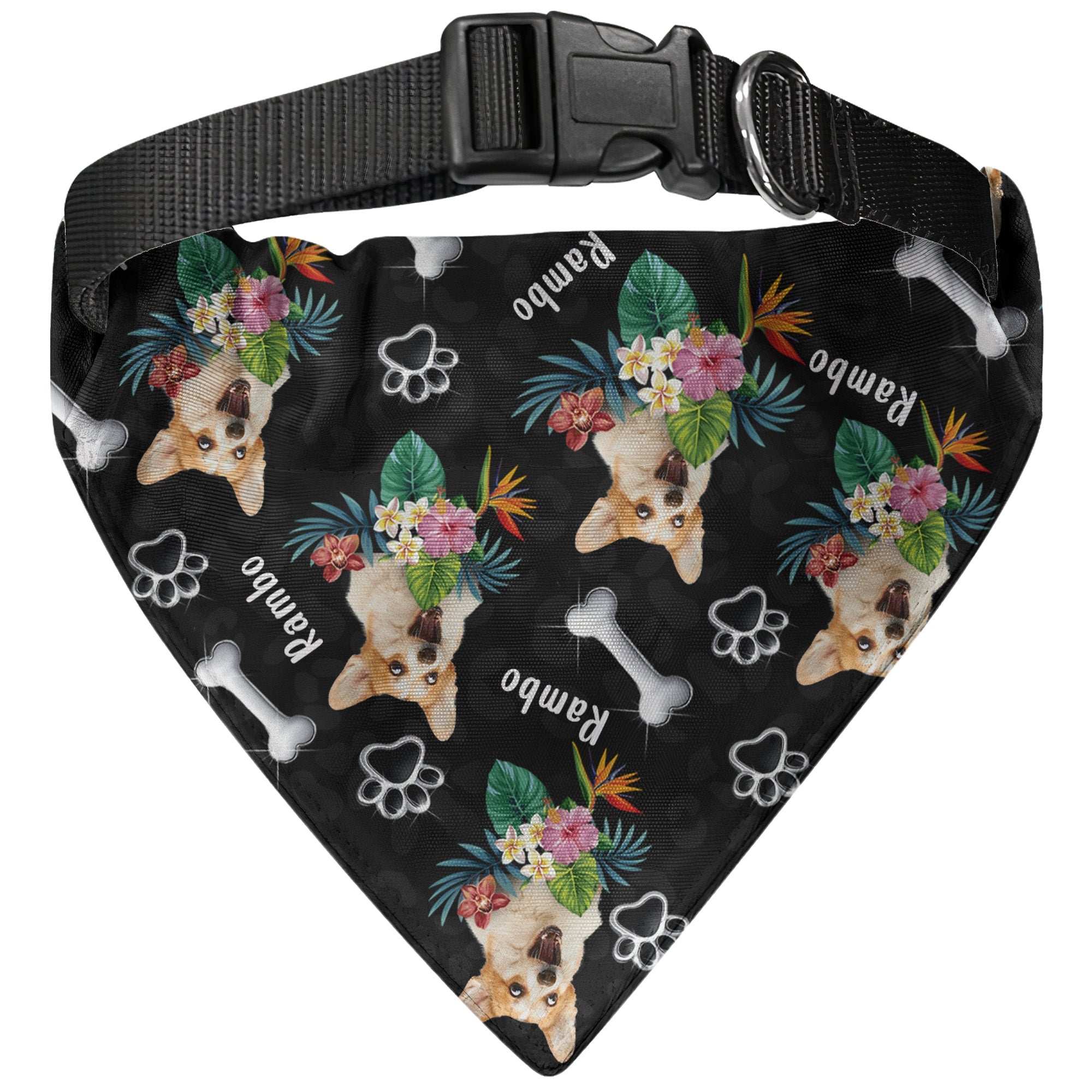 Custom Face With Hibiscus Hawaiian Pattern - Personalized Photo Dog Bandana Collar