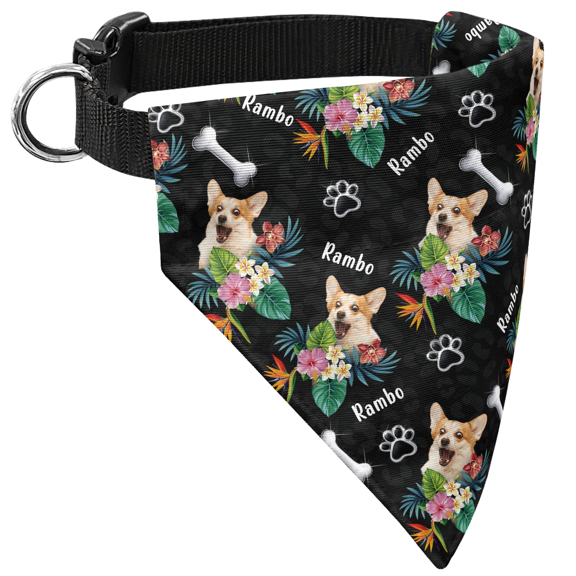 Custom Face With Hibiscus Hawaiian Pattern - Personalized Photo Dog Bandana Collar