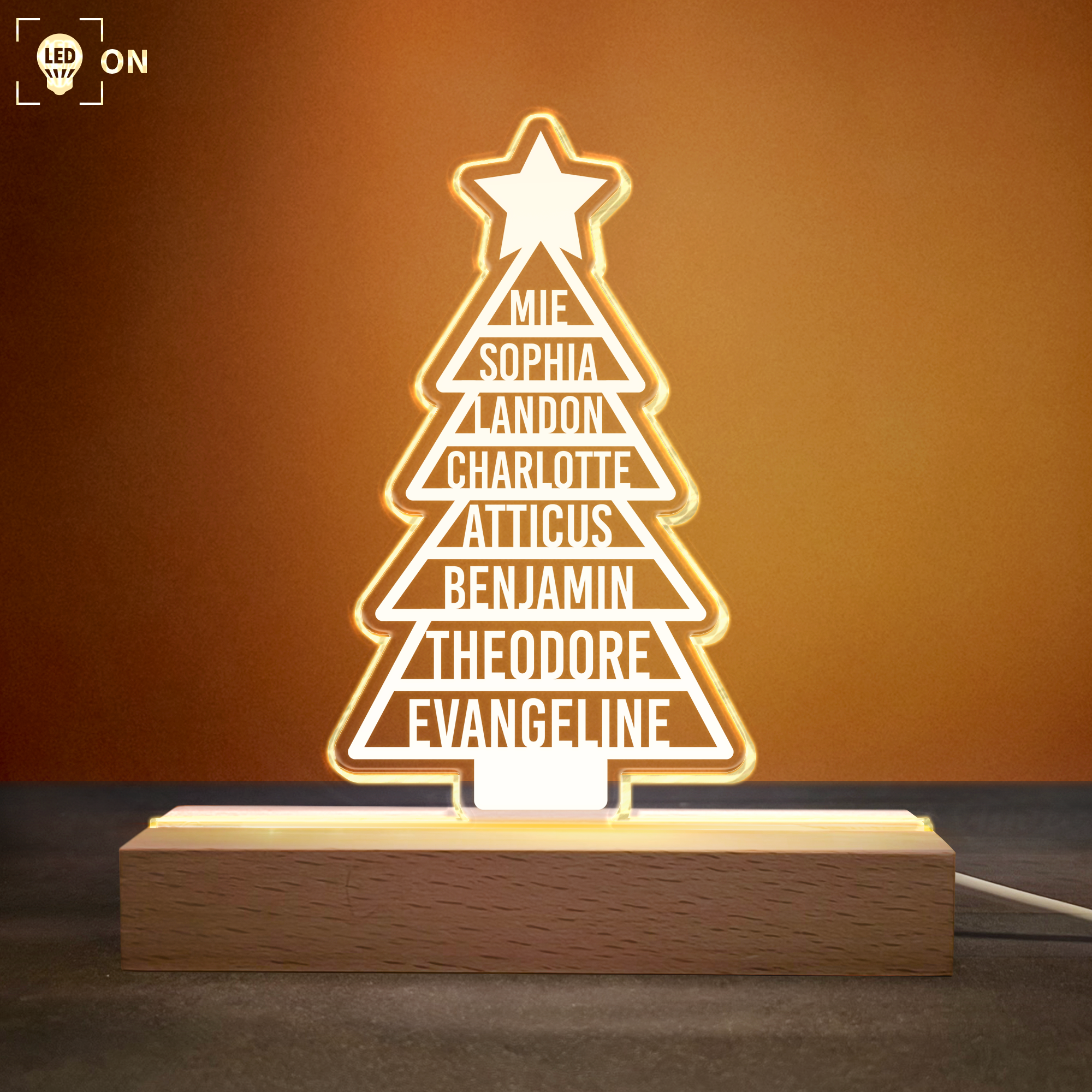 Custom Family Names 2023 Christmas Tree - Personalized LED Light