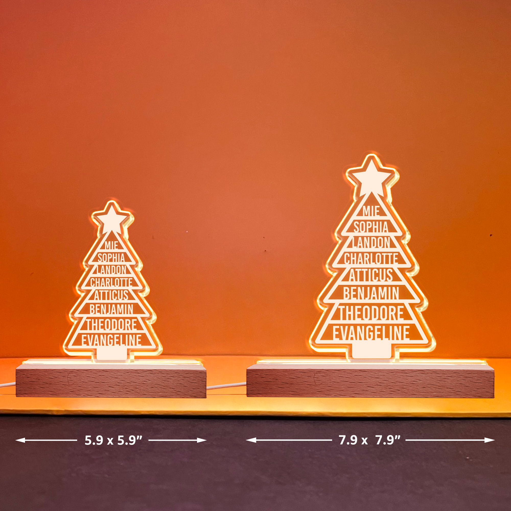 Custom Family Names 2023 Christmas Tree - Personalized LED Light