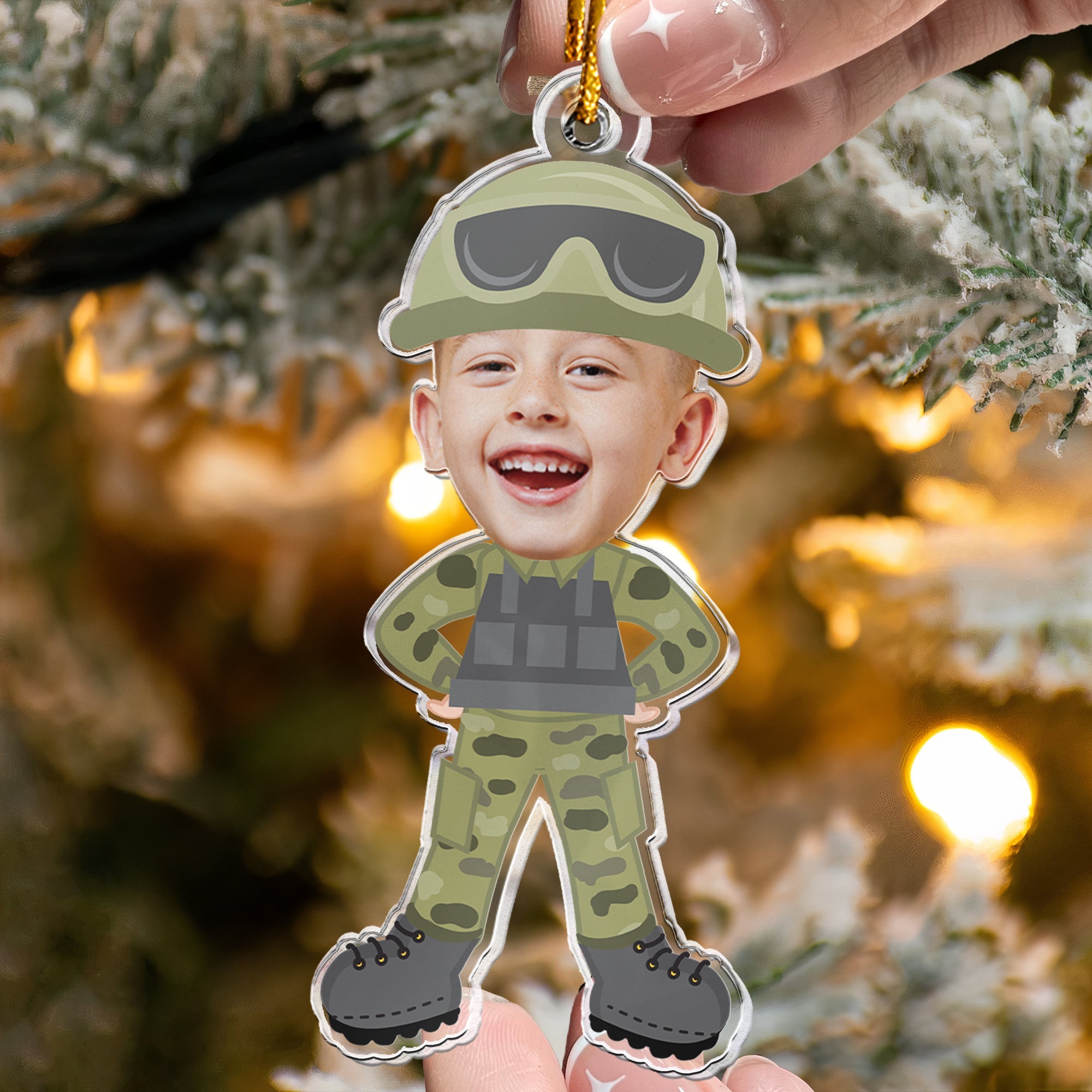 Custom Kid Face Army - Personalized Acrylic Photo Ornament