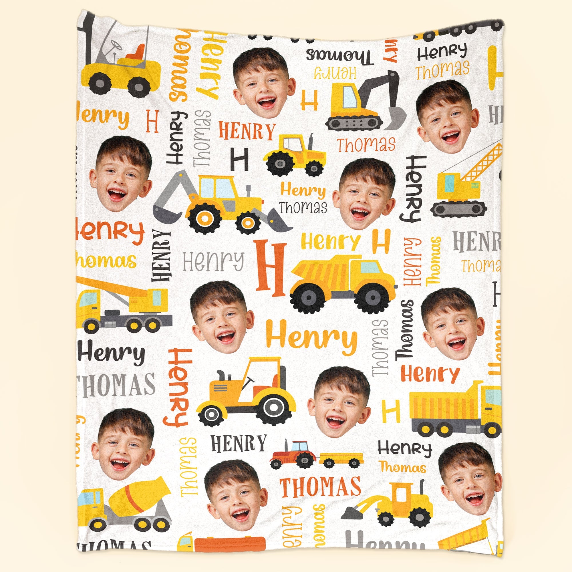 Custom Kid Face Construction  - Personalized Baby Photo Blanket