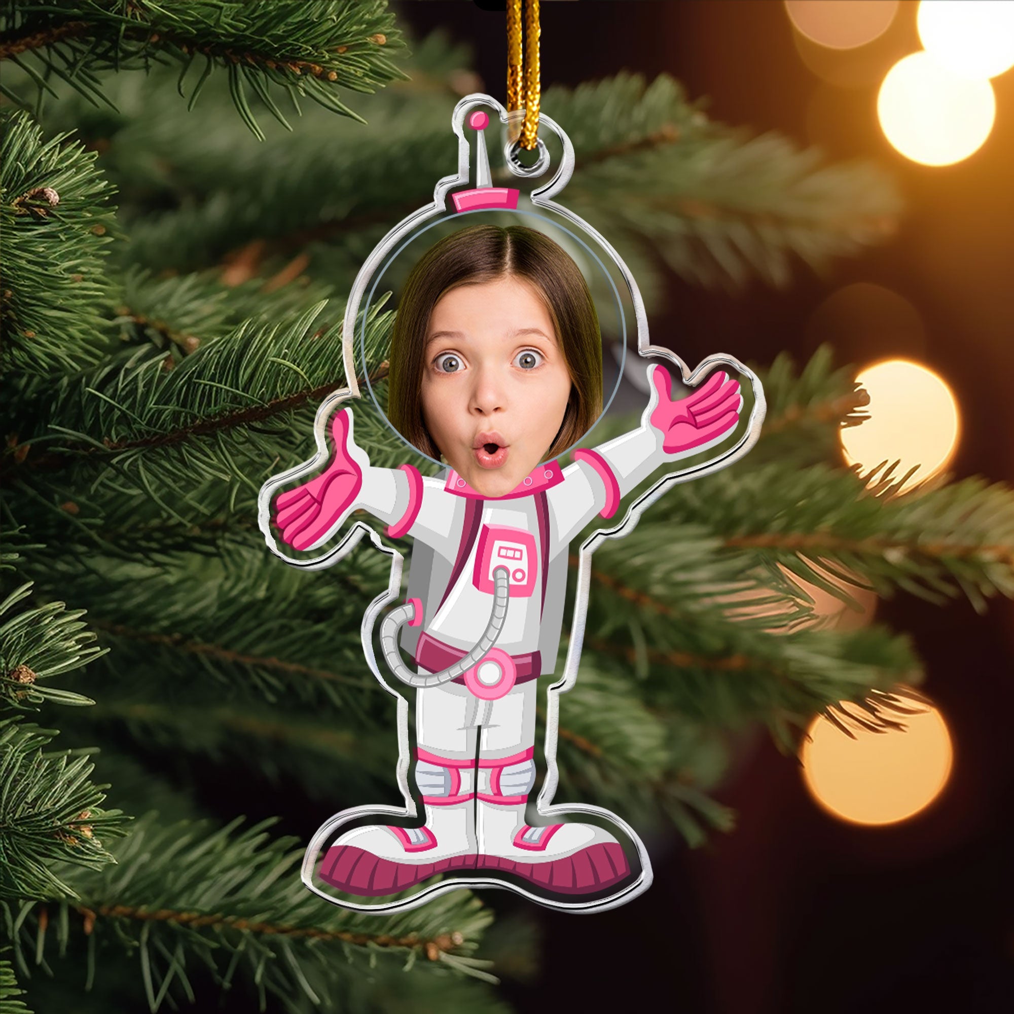 Custom Kid Face In Ufo Astronaut - Personalized Acrylic Photo Ornament