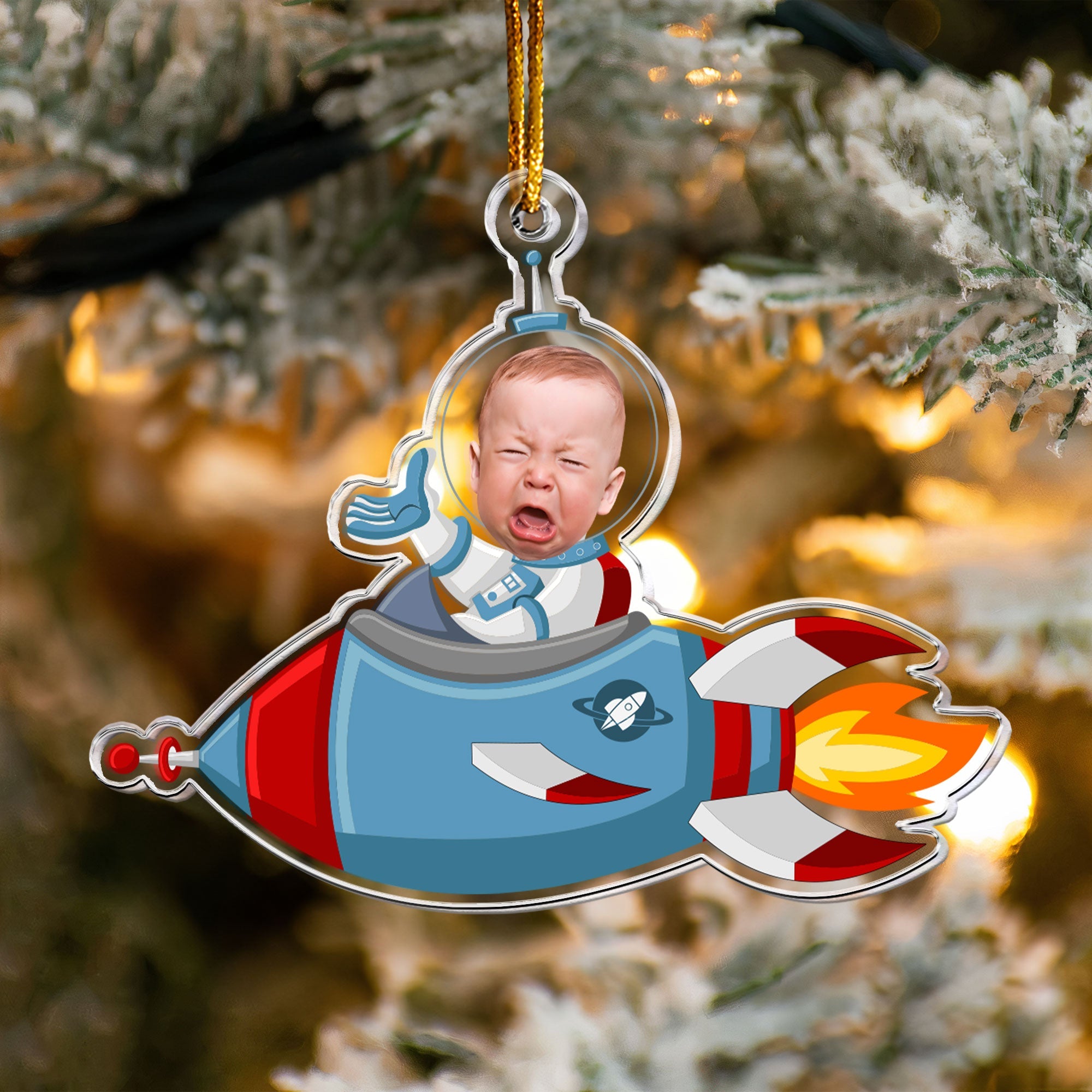 Custom Kid Face In Ufo Astronaut - Personalized Acrylic Photo Ornament