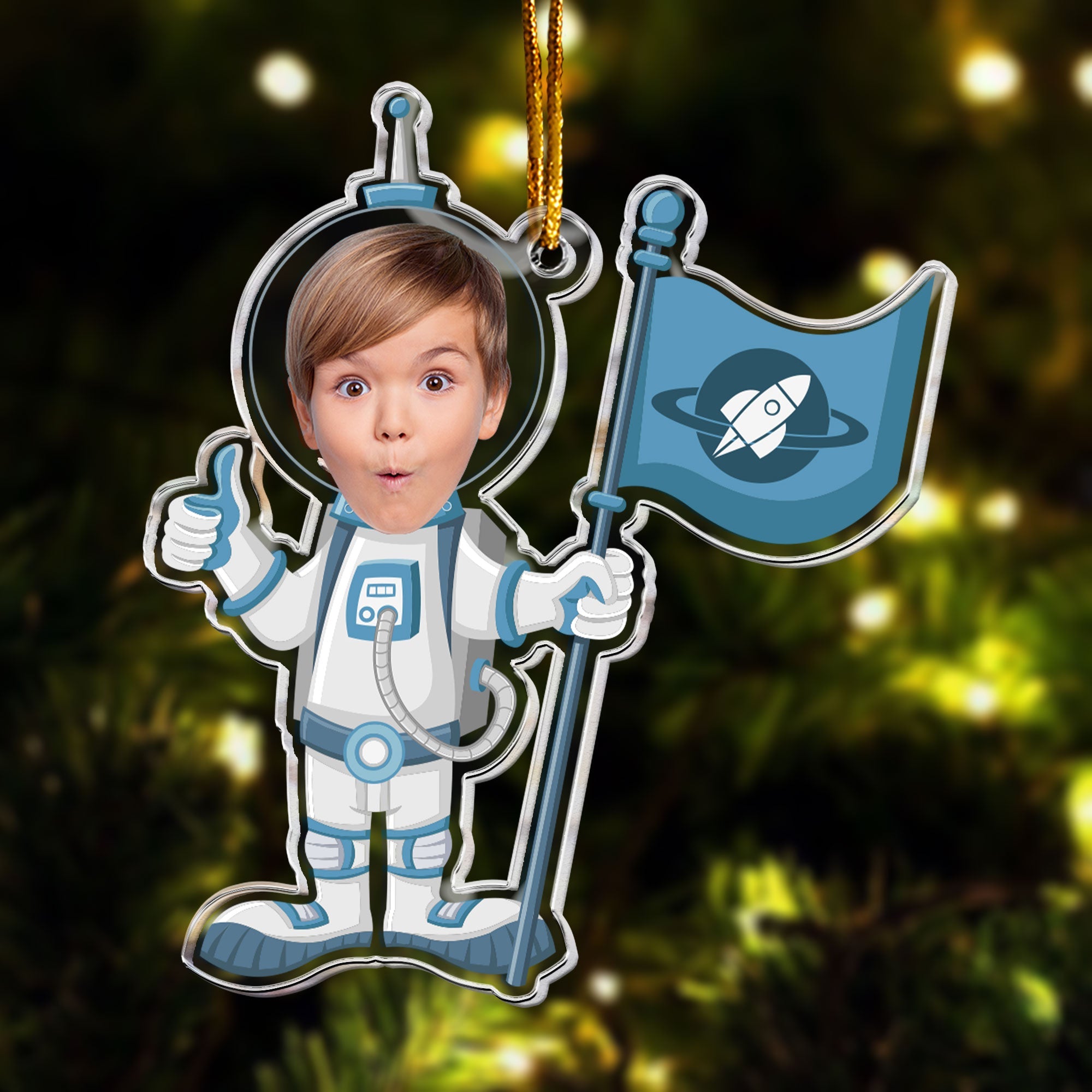 Custom Kid Face In Ufo Astronaut - Personalized Acrylic Photo Ornament