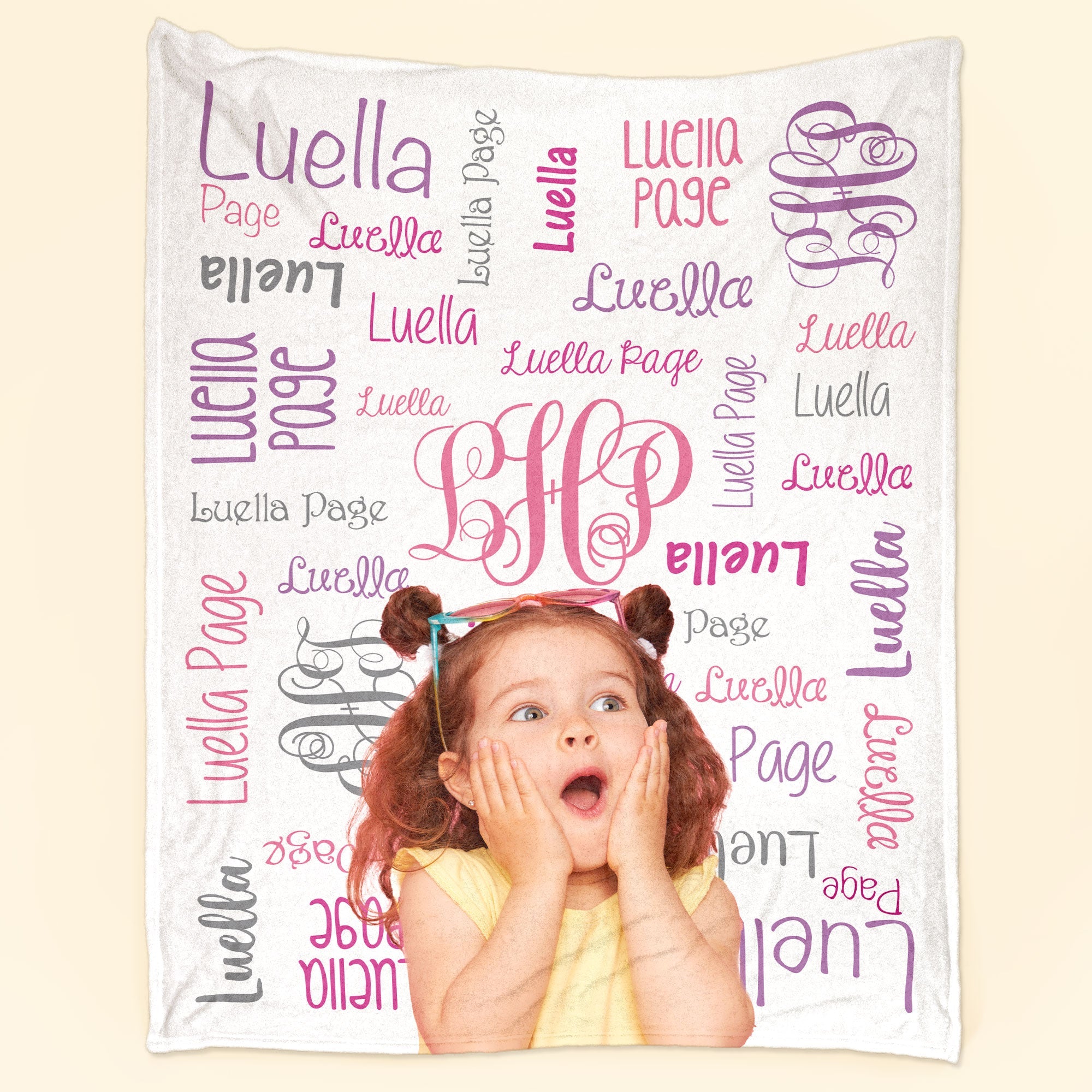 Custom Kid Photo Monogram Name - Personalized Kid Photo Blanket