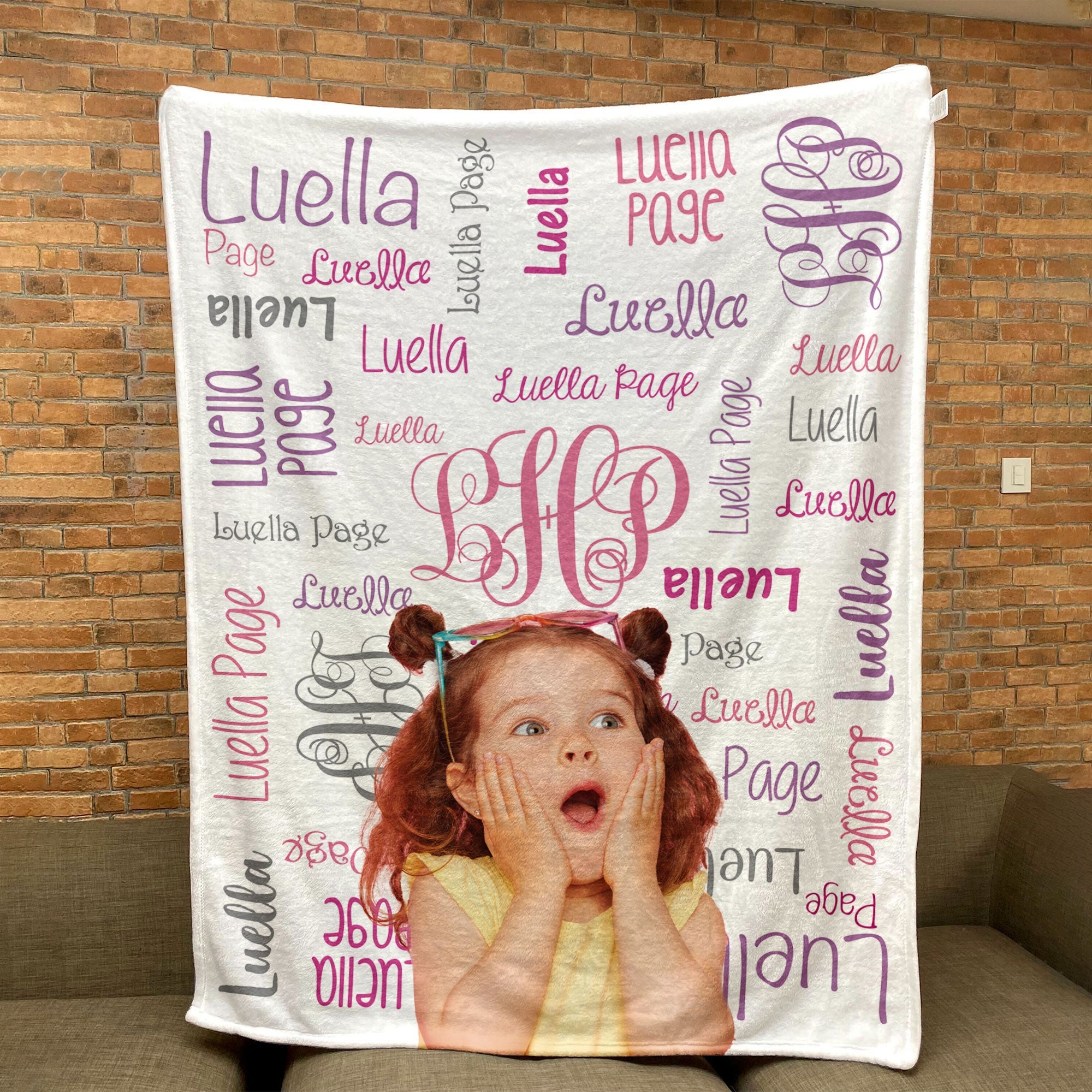 Custom Kid Photo Monogram Name - Personalized Kid Photo Blanket