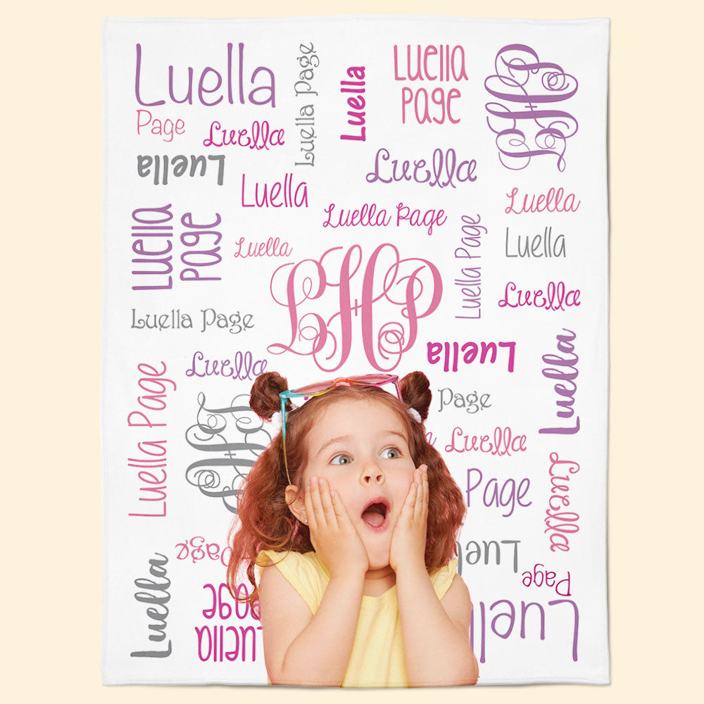 Custom Kid Photo Monogram Name - Personalized Kid Photo Blanket