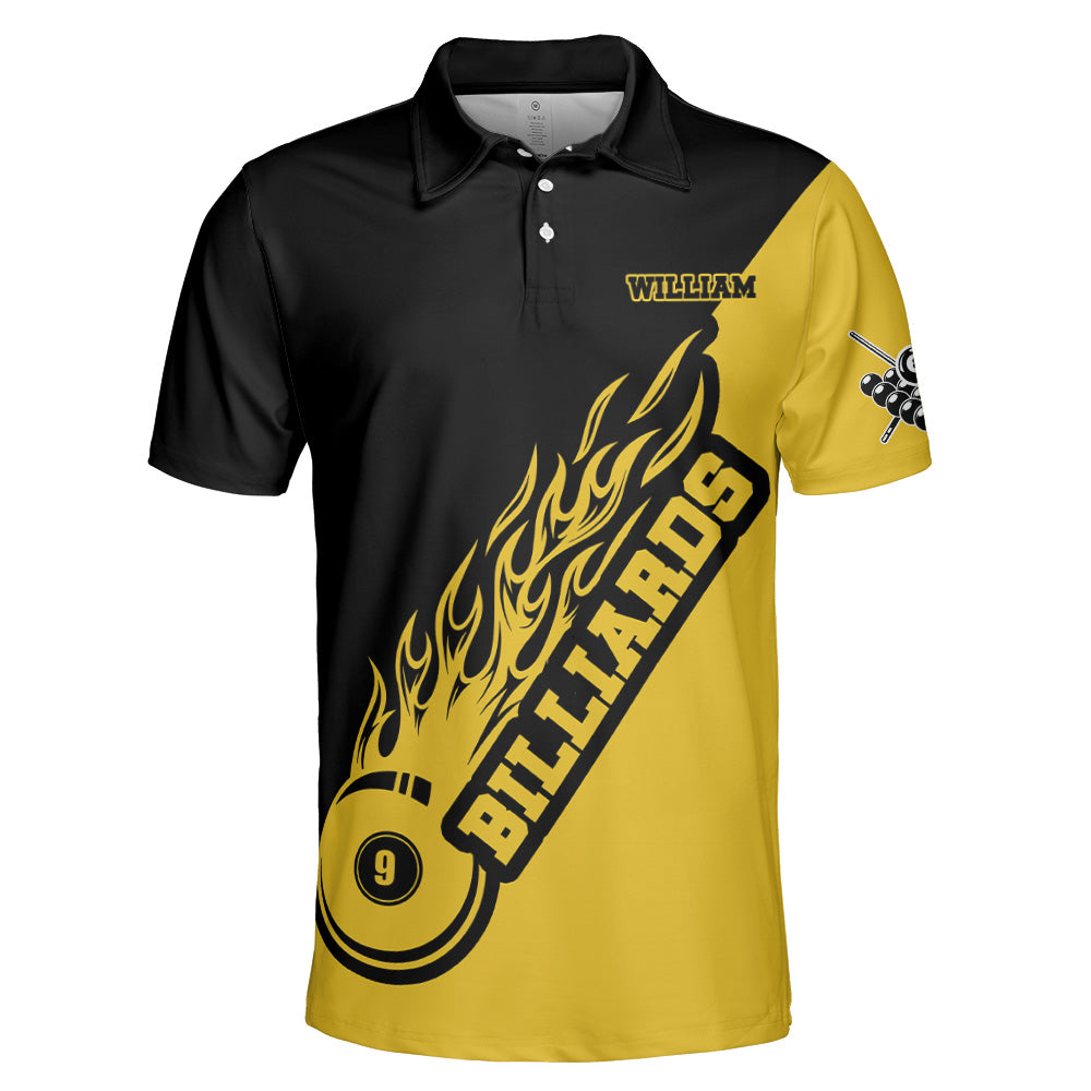 Custom Name Billiard Balls Flaming Pattern Polo Shirt - Custom Polo Shirt