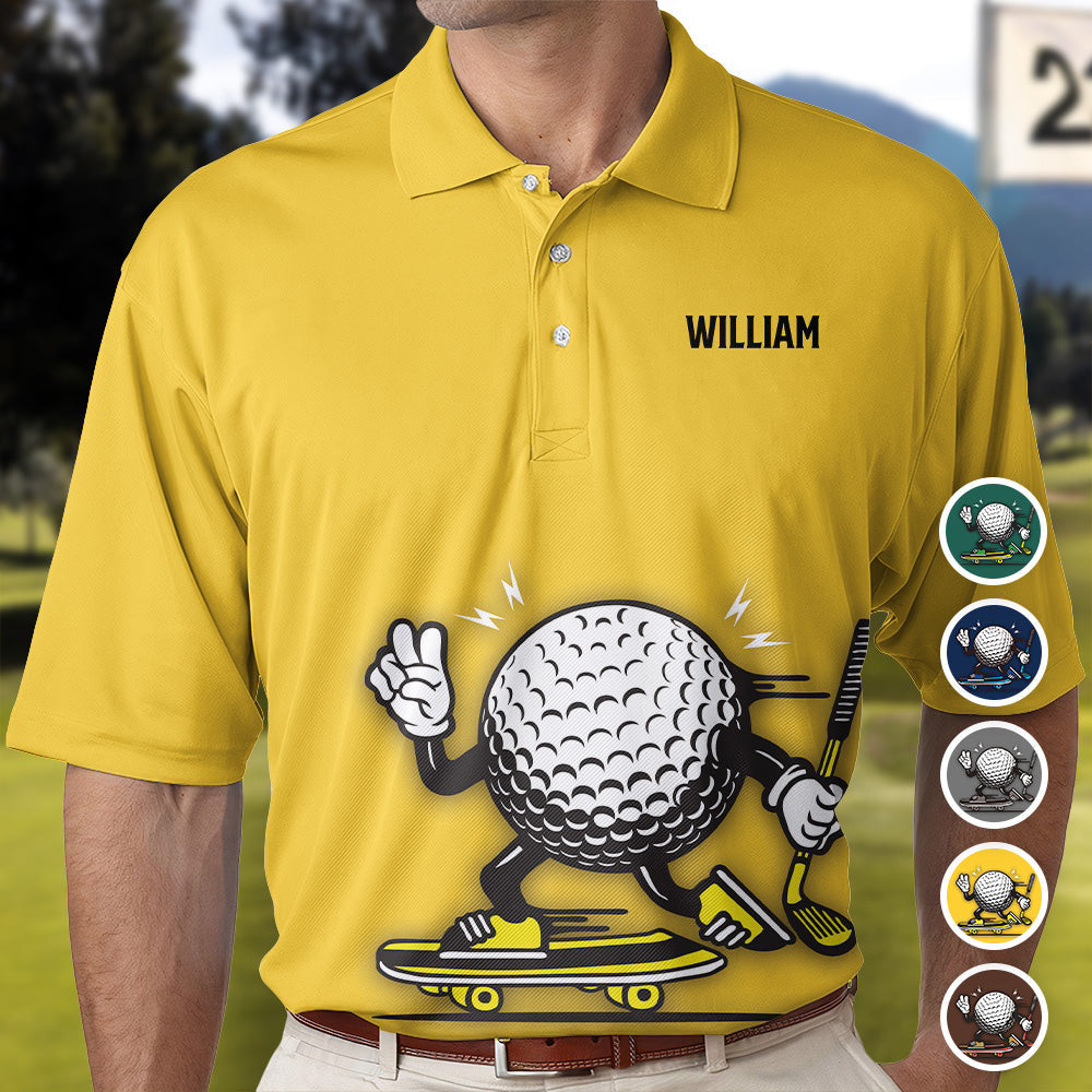 Custom Name Golf Polo Shirt With Skater Golf Ball - Custom Golf Shirt