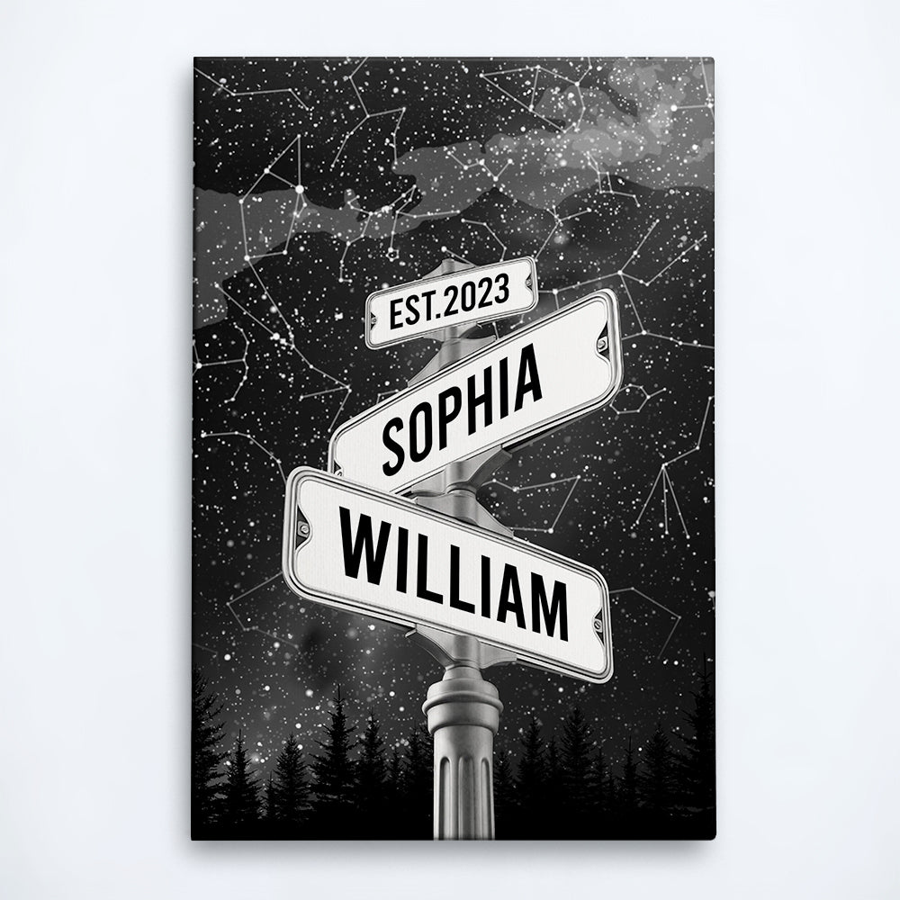 Custom Name Street Sign Star Map Wedding Couple Gift - Personalized Wrapped Canvas