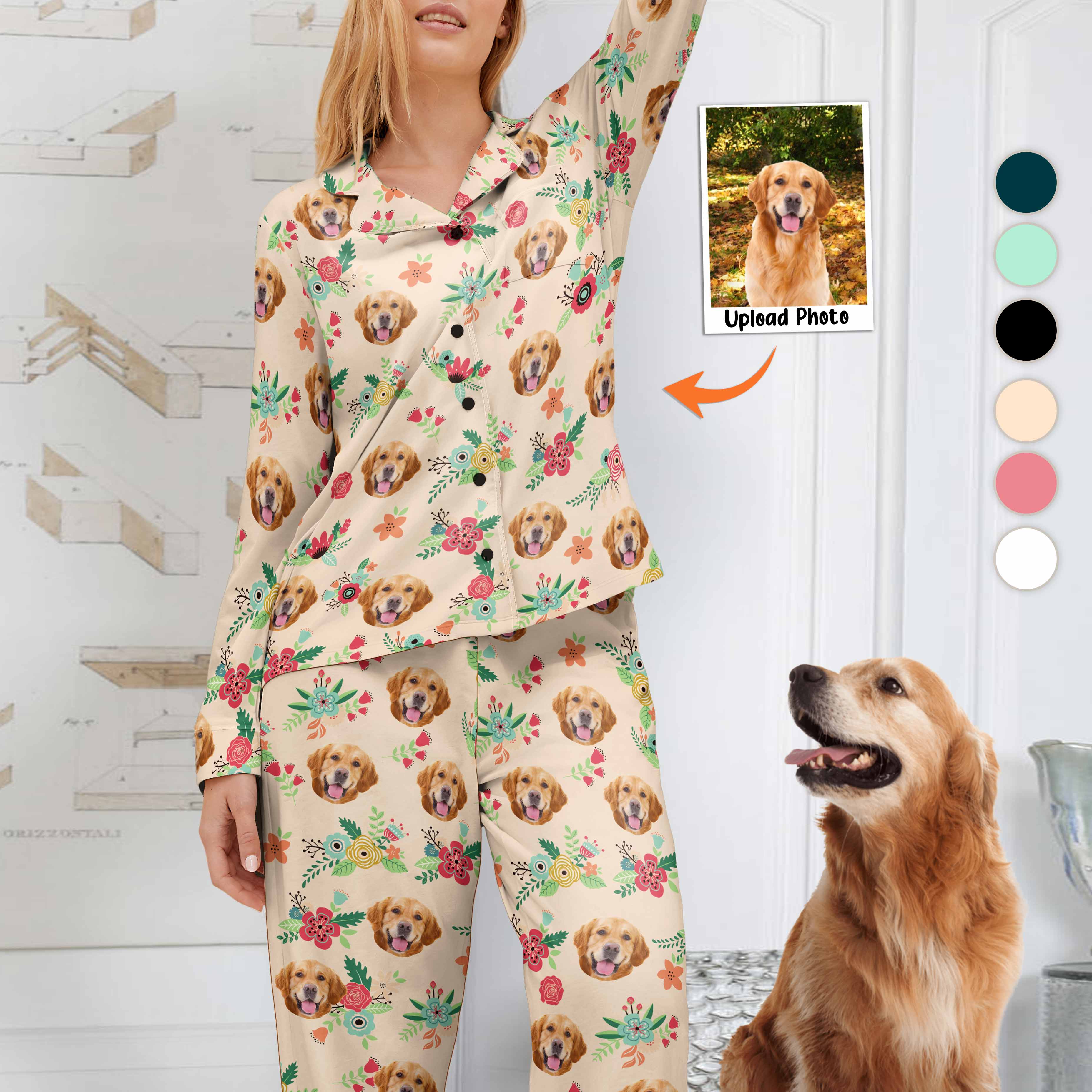 Custom Pet Face Flower - Personalized Photo Women's Pajamas Set