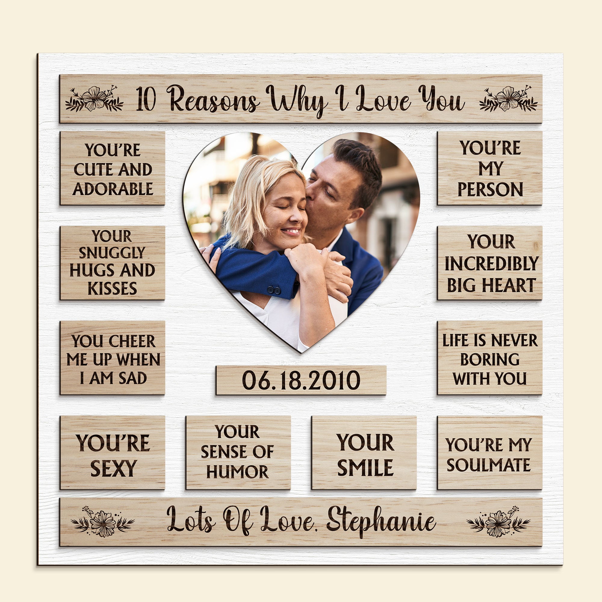 Custom Photo 10 Reasons Why I Love You - Personalized Wooden Photo Plaque