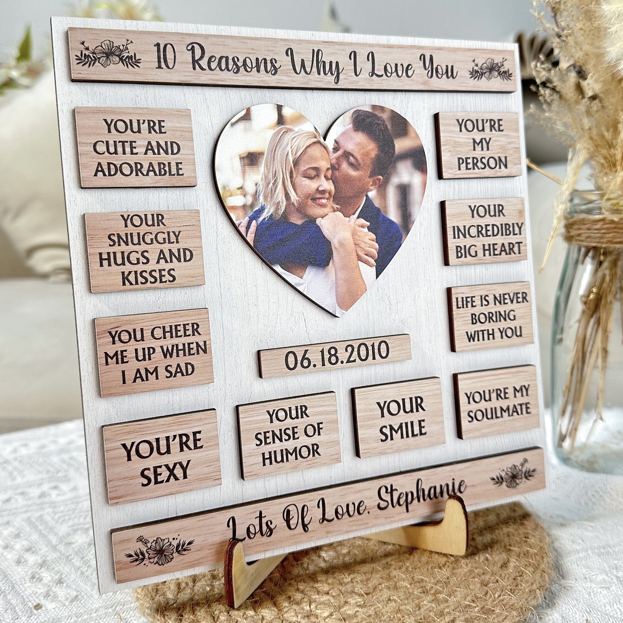 Custom Photo 10 Reasons Why I Love You - Personalized Wooden Photo Plaque