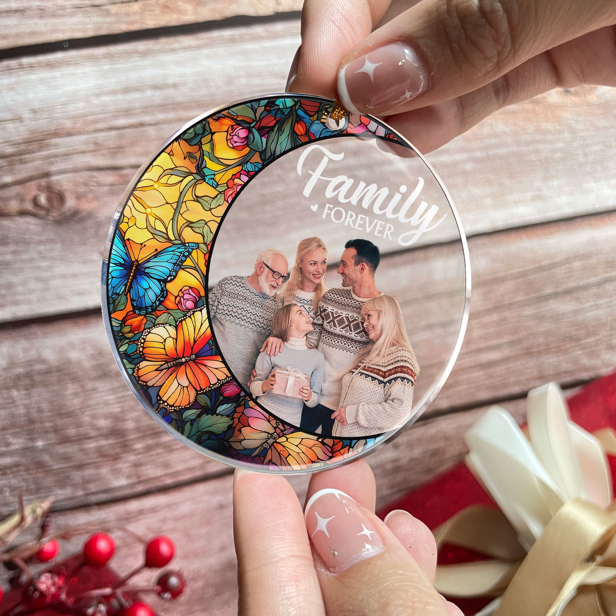 Custom Photo Family - Stained Glass  - Personalized Acrylic Photo Ornament