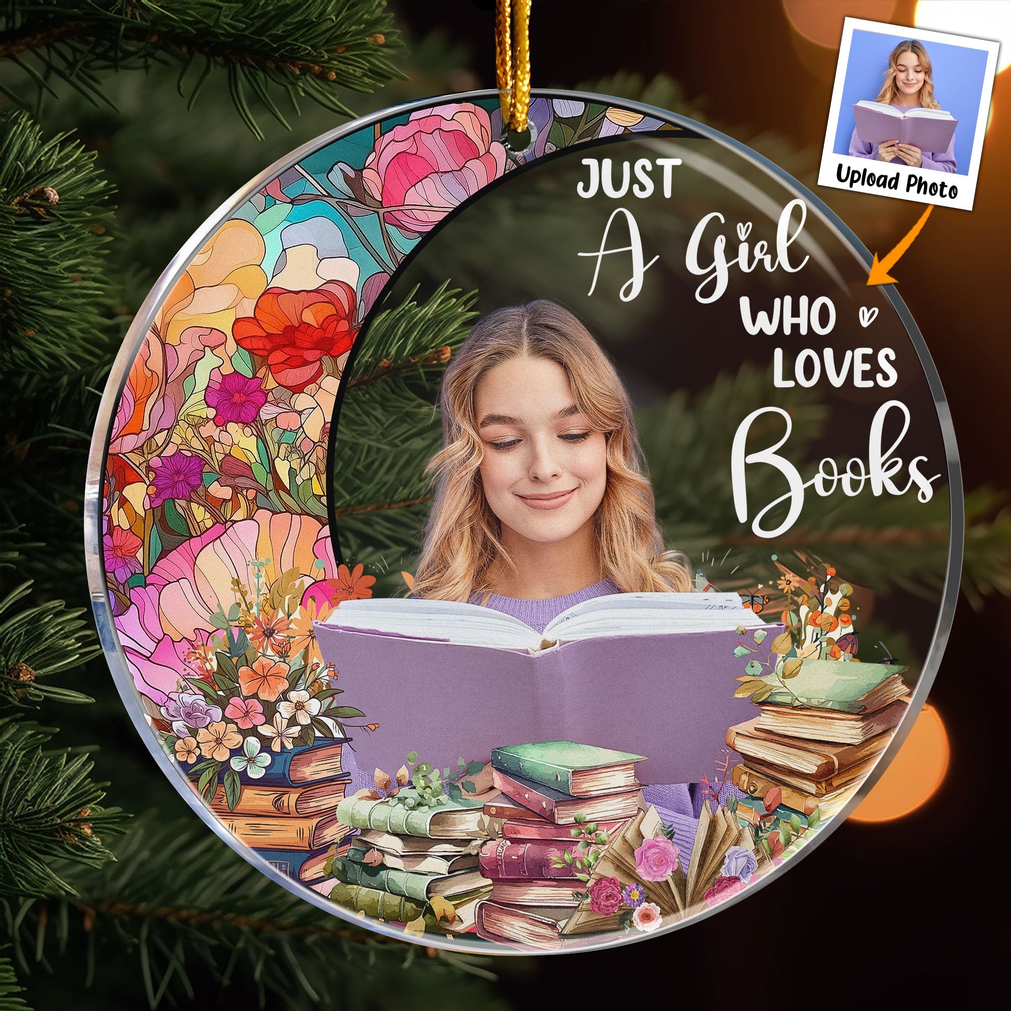 Custom Photo Just A Girl Who Loves Books - Personalized Acrylic Photo Ornament