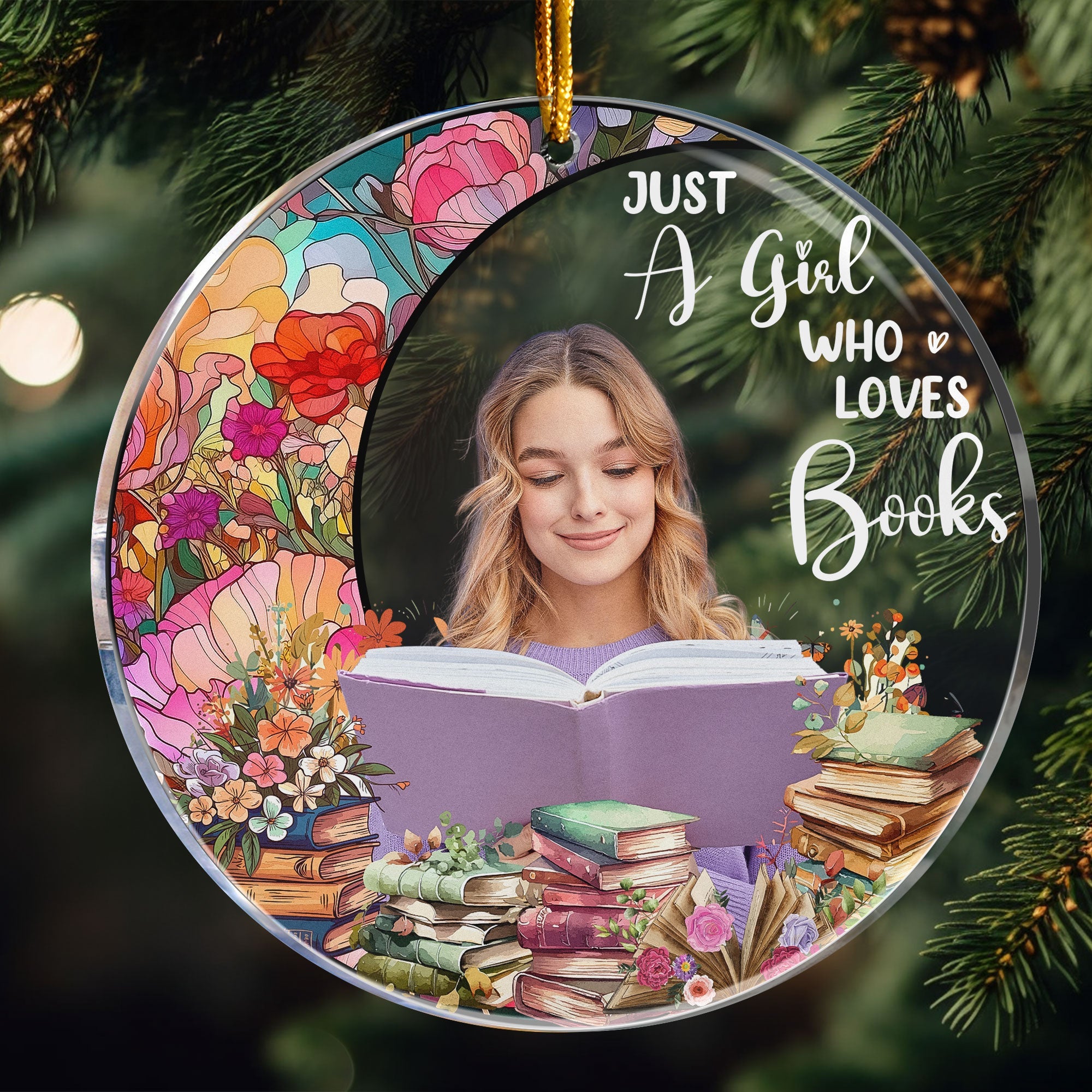 Custom Photo Just A Girl Who Loves Books - Personalized Acrylic Photo Ornament