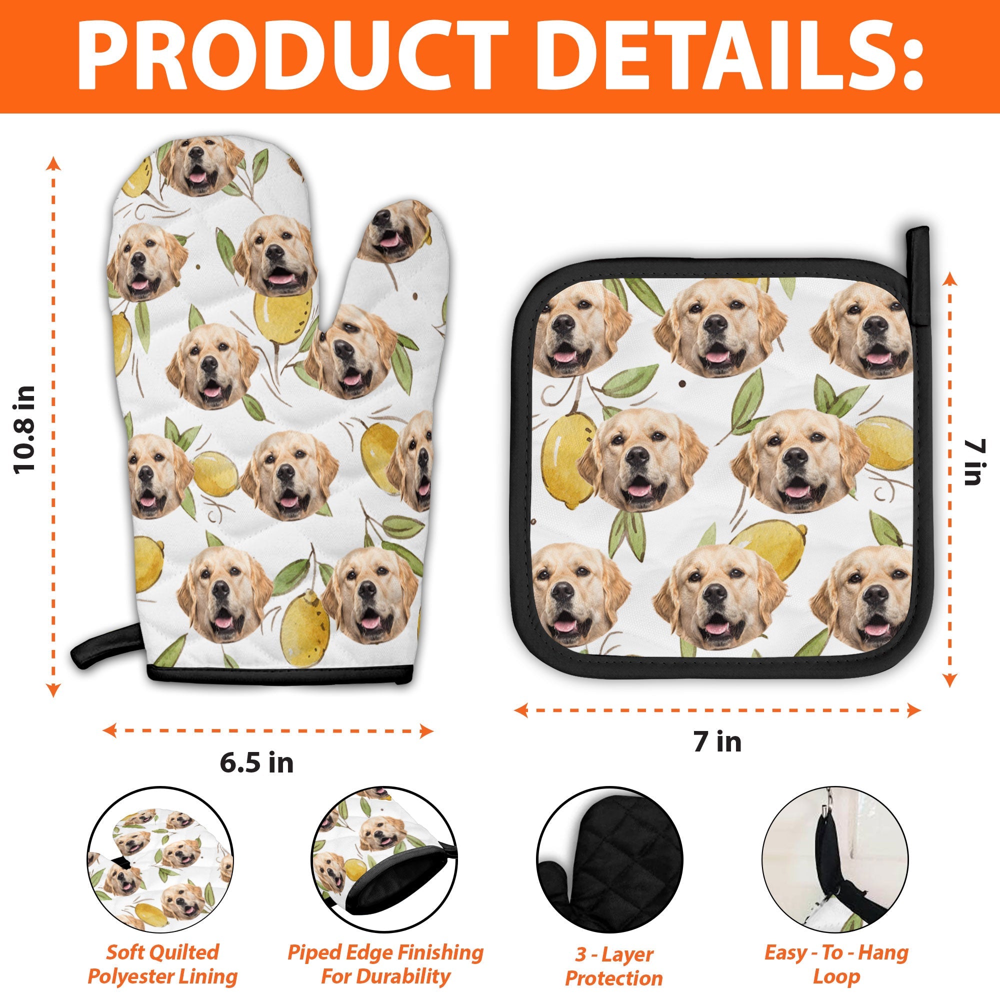 Custom Photo Pet Face - Personalized Photo Oven Mitts, Pot Holder