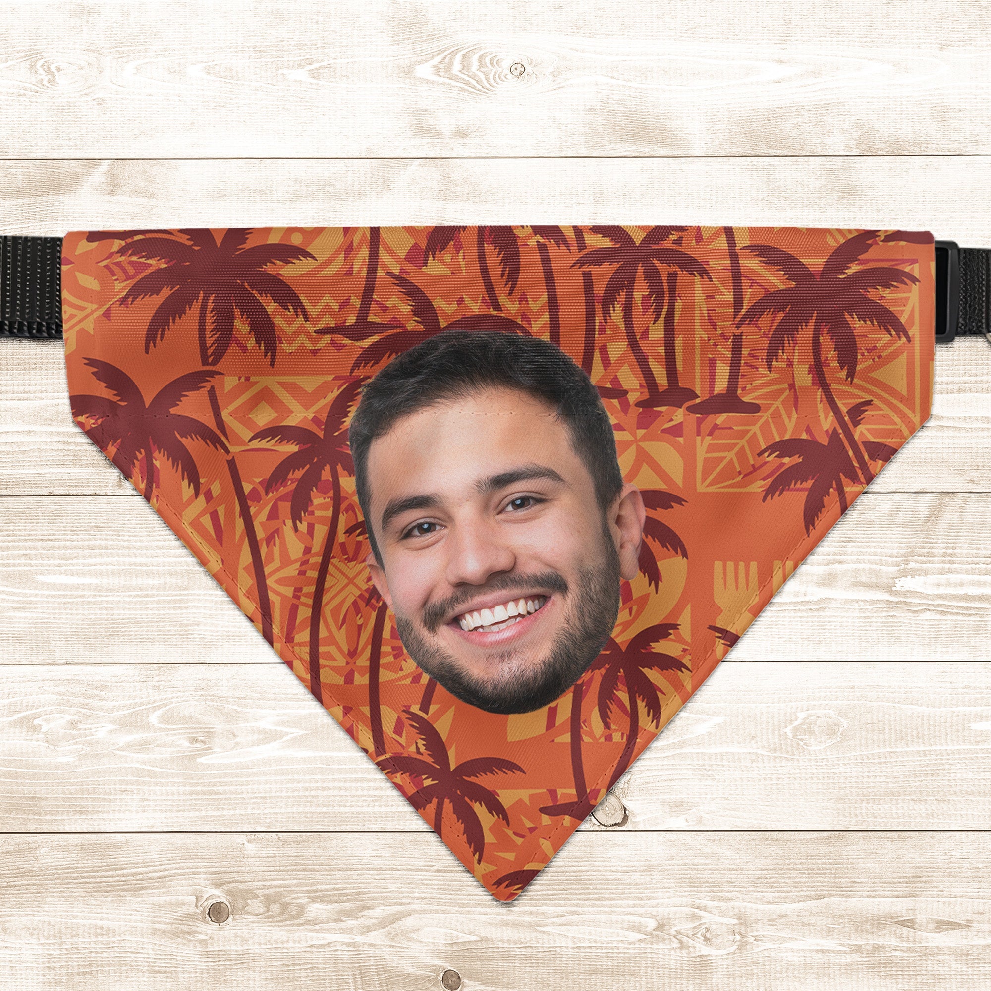 Custom Photo With Tropical Tree Hawaiian Pattern - Personalized Photo Dog Bandana Collar