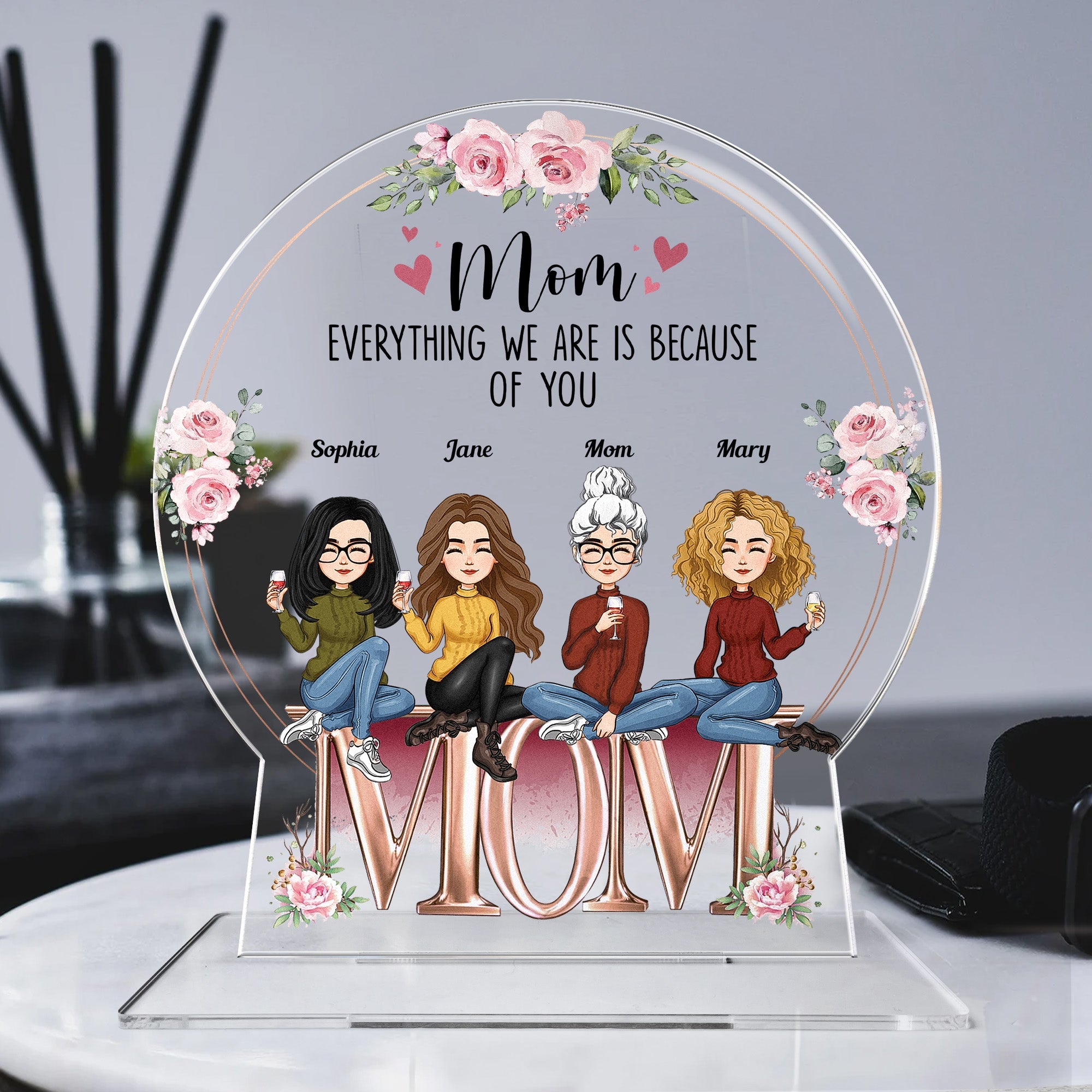 Custom Shaped Mom Everything We Are Is Because Of You - Personalized Acrylic Plaque