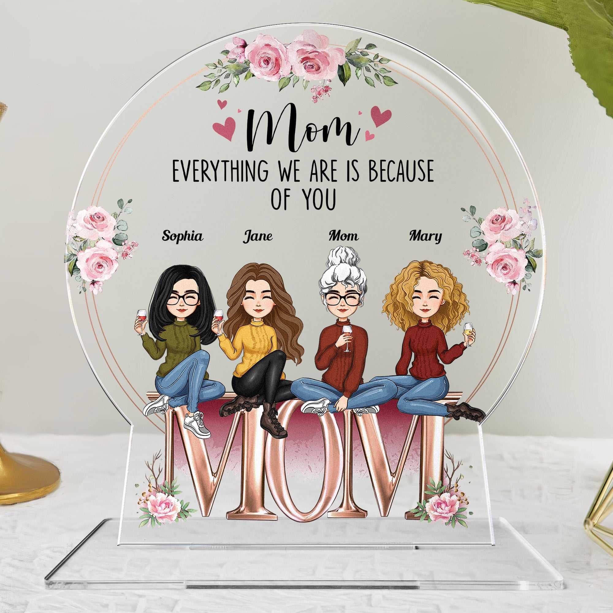 Custom Shaped Mom Everything We Are Is Because Of You - Personalized Acrylic Plaque