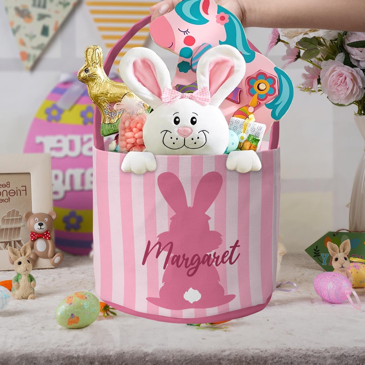 Customizing Kid's Name With Easter Bunny - Personalized Easter Basket