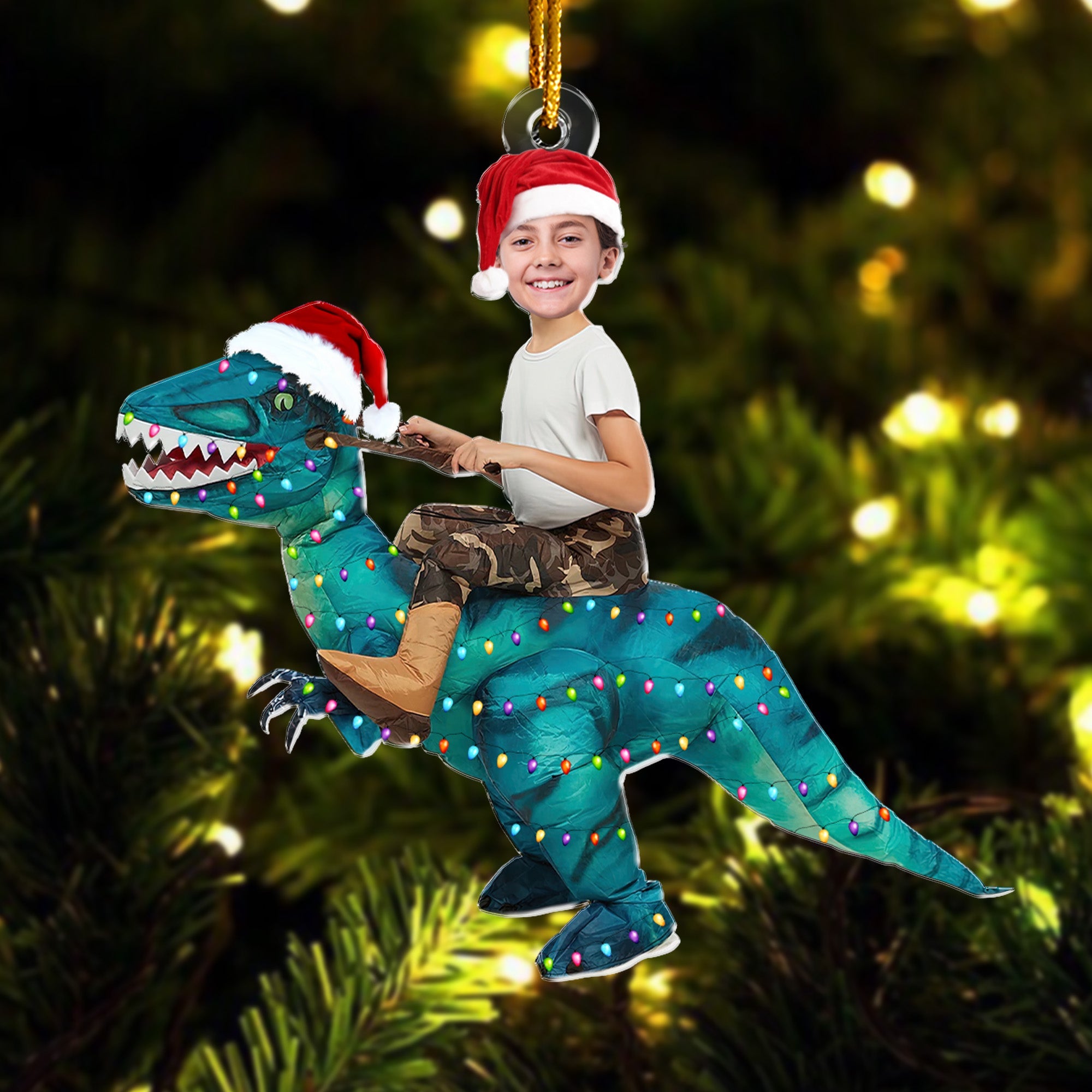 Cute Kid Xmas Dinosaur Unicorn Flamingo Alien - Personalized Kids Photo Ornament