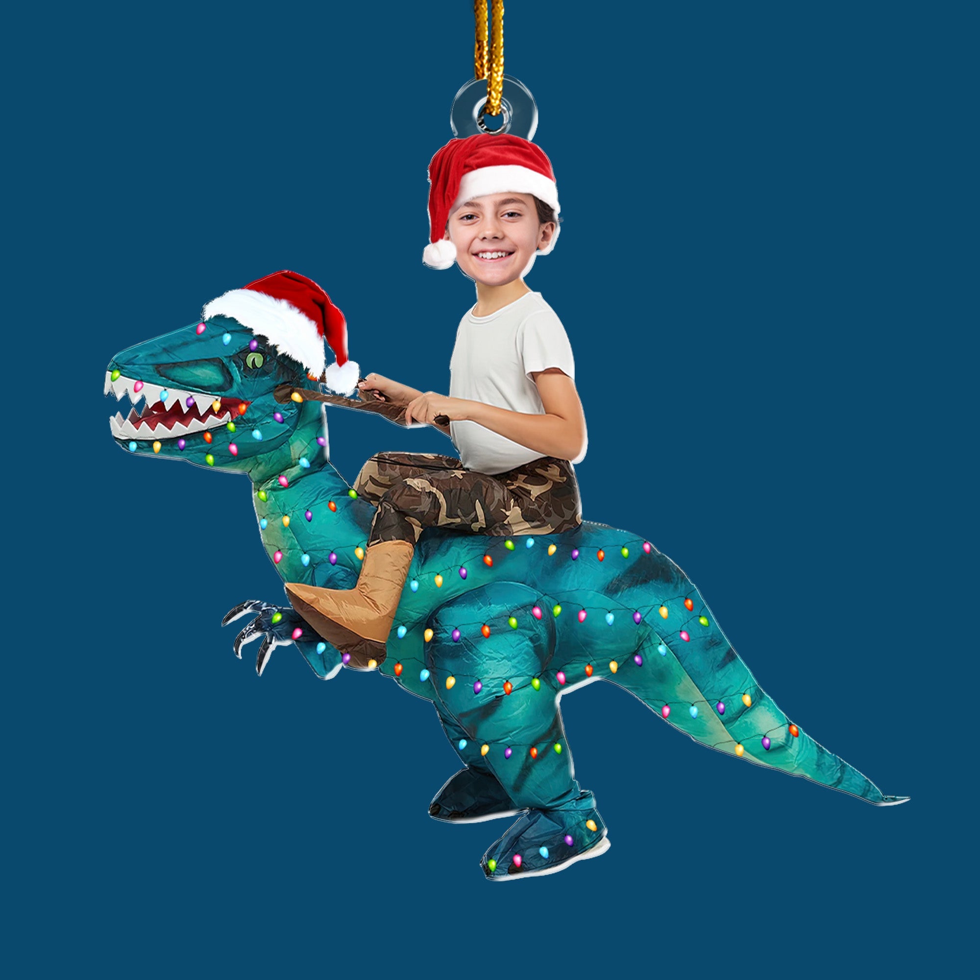 Cute Kid Xmas Dinosaur Unicorn Flamingo Alien - Personalized Kids Photo Ornament