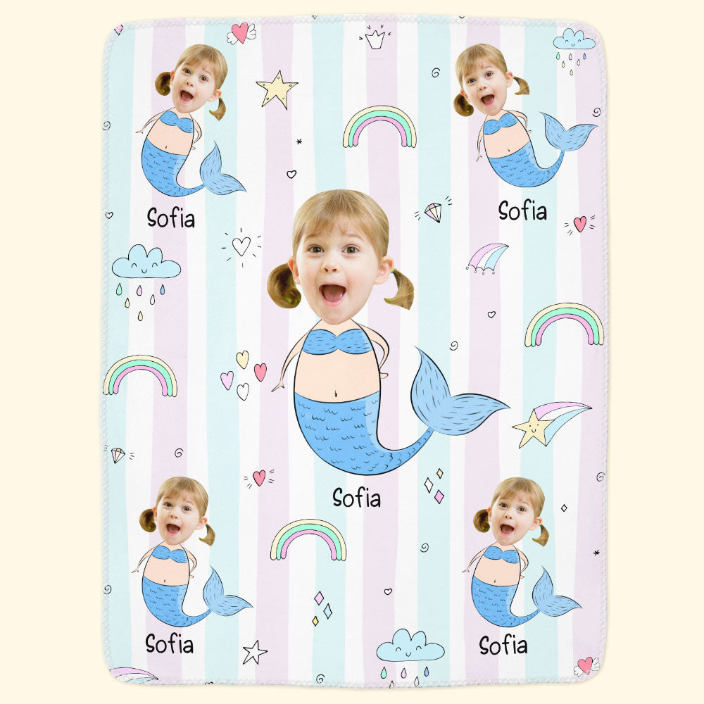 Cute Little Mermaid - Personalized Kid Photo Blanket