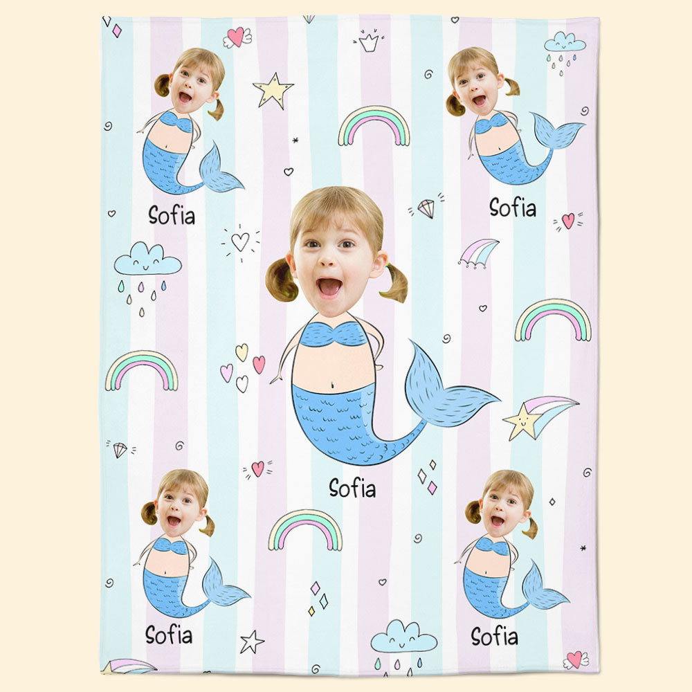 Cute Little Mermaid - Personalized Kid Photo Blanket