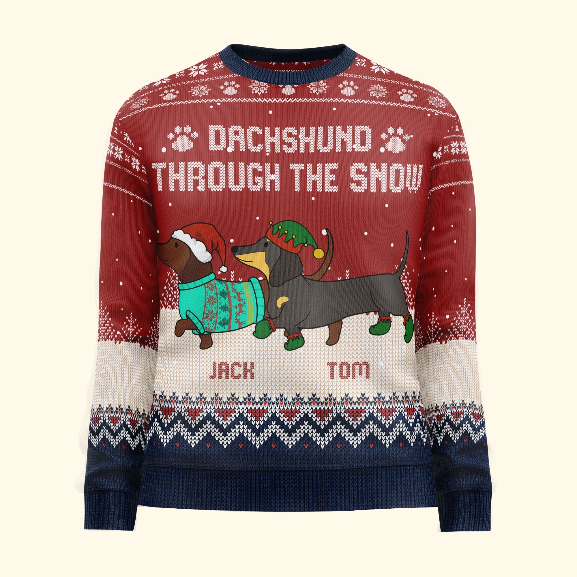 Dachshund Through The Snow - Personalized Ugly Sweater