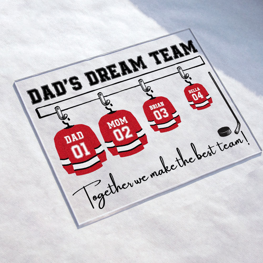 Dad's Dream Team - Personalized Acrylic Plaque - Father's Day, Birthday Gift For Hockey Father, Hockey Dad, Hockey Player