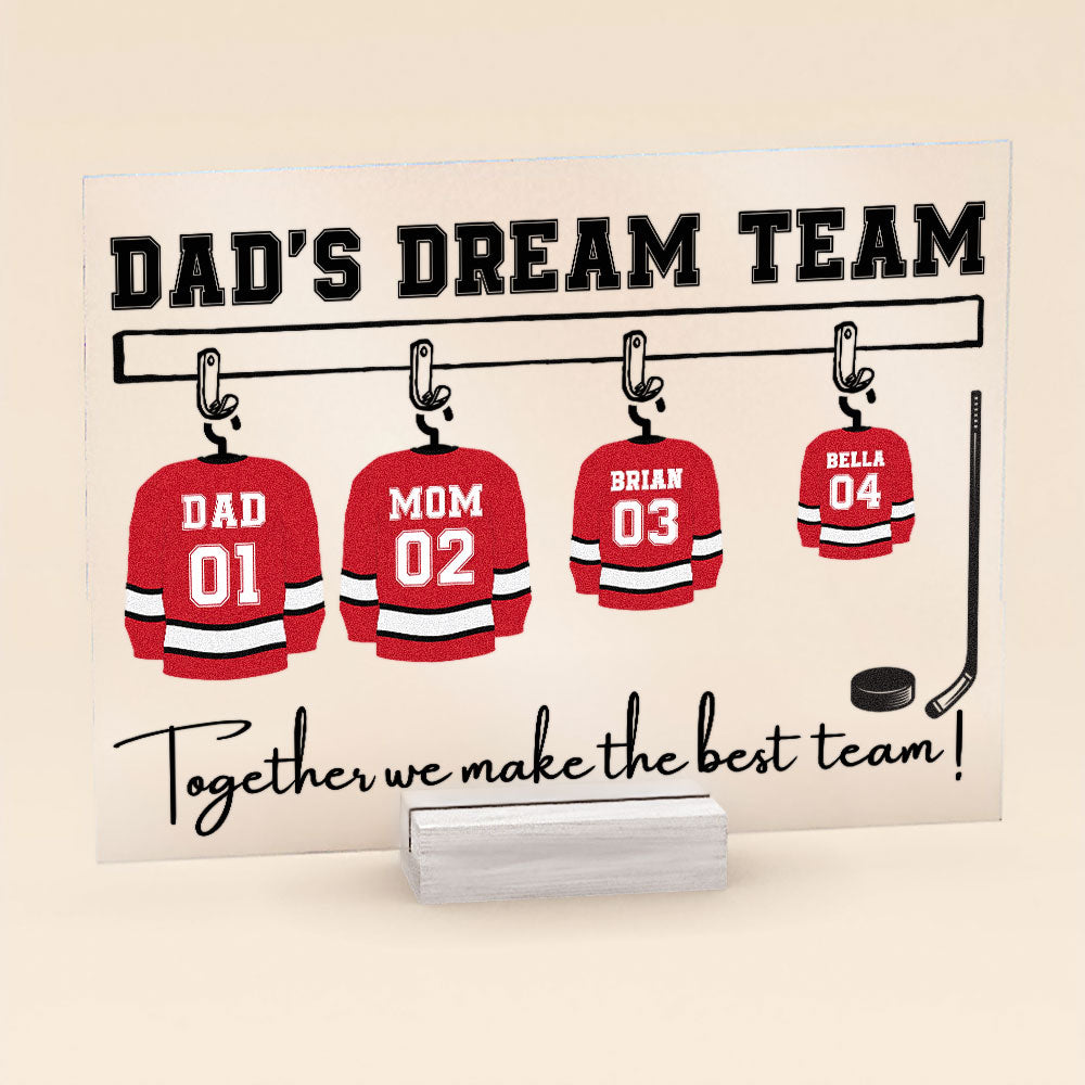 Dad's Dream Team - Personalized Acrylic Plaque - Father's Day, Birthday Gift For Hockey Father, Hockey Dad, Hockey Player