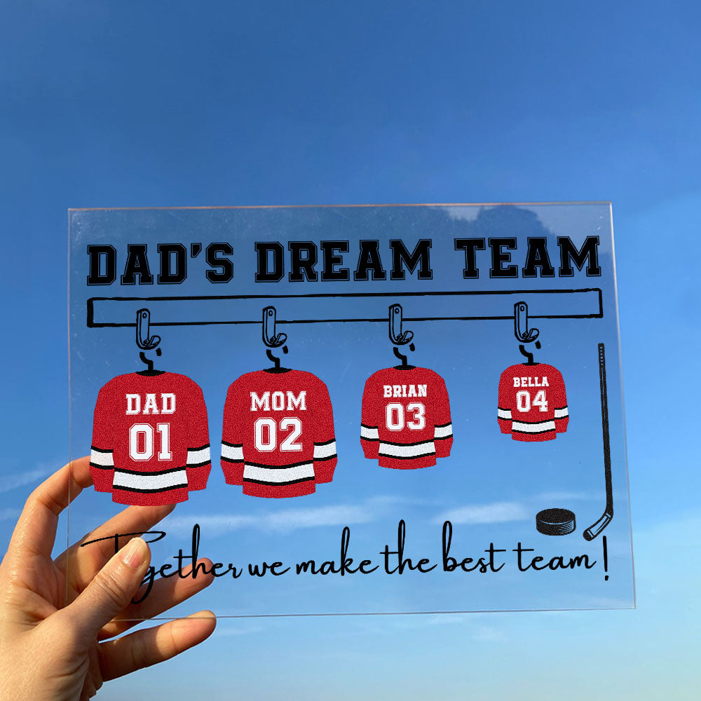 Dad's Dream Team - Personalized Acrylic Plaque - Father's Day, Birthday Gift For Hockey Father, Hockey Dad, Hockey Player