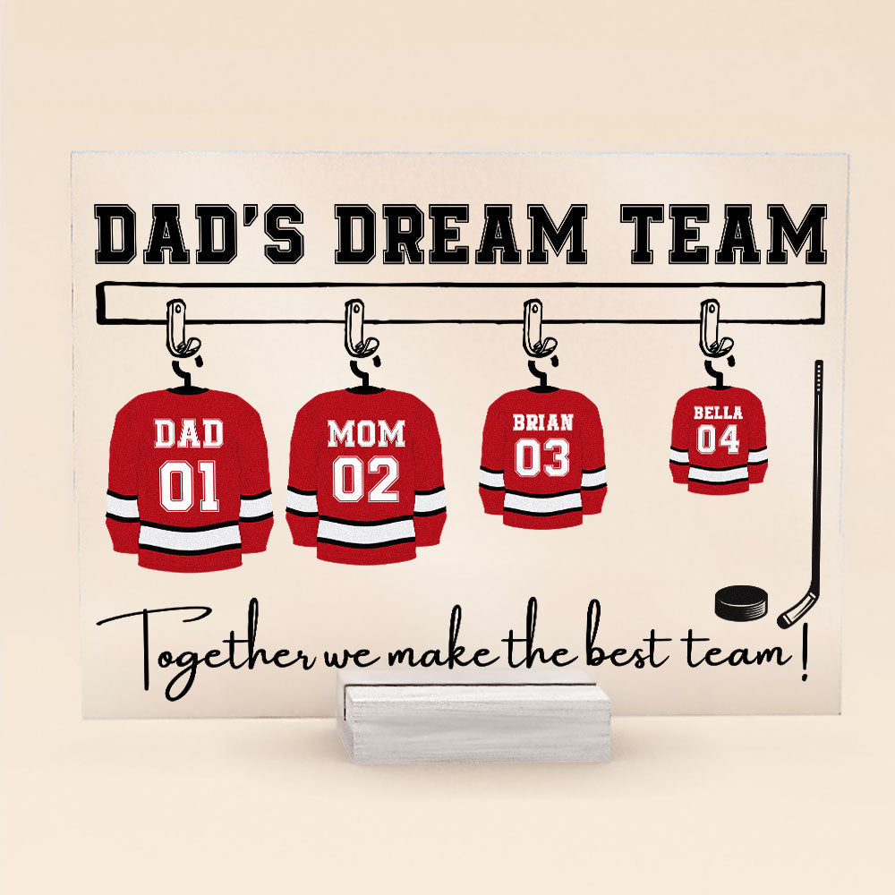 Dad's Dream Team - Personalized Acrylic Plaque - Father's Day, Birthday Gift For Hockey Father, Hockey Dad, Hockey Player